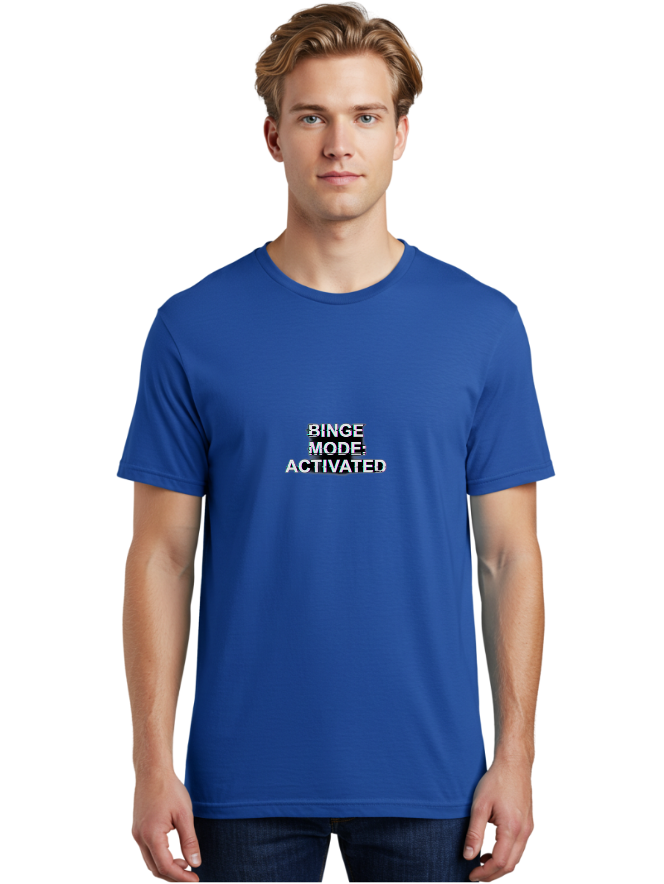 Binge-Mode-Activated-1 Men'S Graphic Tee, 100% Cotton, Comfortable Casual Summer Wear, Machine Washable, Binge Mode, Binge Watching, Activated, Glitch Text, Distorted Font, Grey Text, Pop Culture, Entertainment, Tv Show, Meme Culture, Bab679