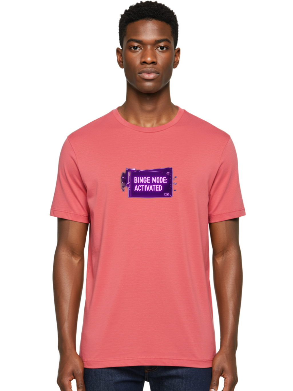 Binge-Mode-Activated-2 Men'S Graphic Tee, 100% Cotton, Comfortable Casual Summer Wear, Machine Washable, Binge Watching, Tv Show Obsession, Streaming Service, Entertainment, Media Consumption, Purple Screen, Electronic Device, Bab680