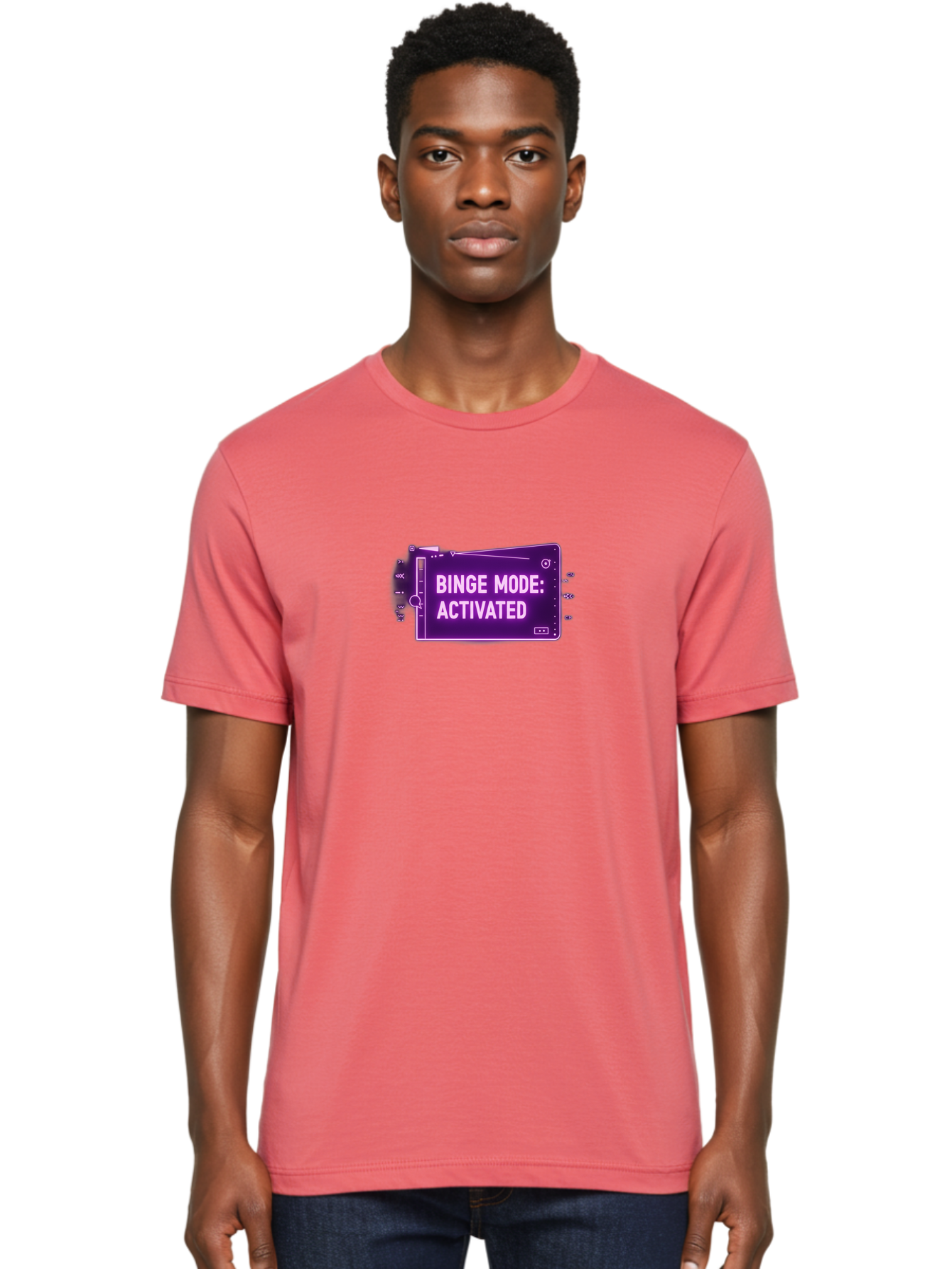 Binge-Mode-Activated-2 Men'S Graphic Tee, 100% Cotton, Comfortable Casual Summer Wear, Machine Washable, Binge Watching, Tv Show Obsession, Streaming Service, Entertainment, Media Consumption, Purple Screen, Electronic Device, Bab680