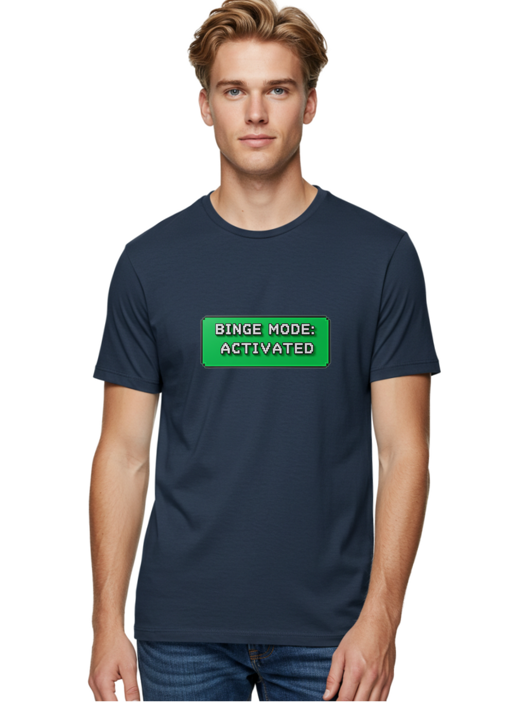 Binge-Mode-Activated Men'S Graphic Tee, 100% Cotton, Comfortable Casual Summer Wear, Machine Washable, Binge Watching, Marathon Viewing, Streaming Mode, Entertainment Mode, Tv Series, Video Streaming, Pop Culture, Entertainment, Tv Shows Bab682