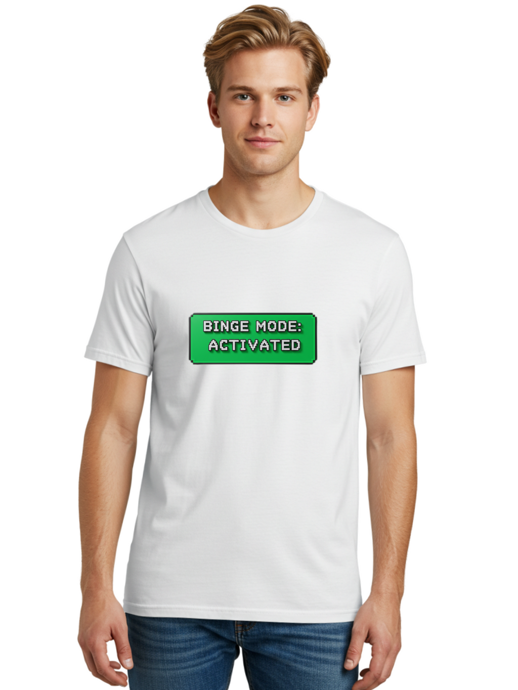 Binge-Mode-Activated Men'S Graphic Tee, 100% Cotton, Comfortable Casual Summer Wear, Machine Washable, Binge Watching, Marathon Viewing, Streaming Mode, Entertainment Mode, Tv Series, Video Streaming, Pop Culture, Entertainment, Tv Shows Bab682
