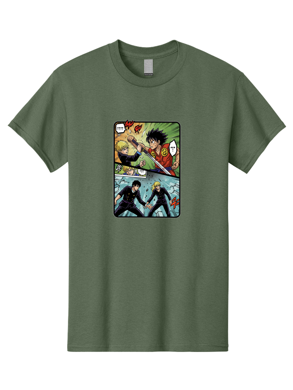 Black-And-Blonde-Anime-Boys-Fighting Men'S Graphic Tee, 100% Cotton, Comfortable Casual Summer Wear, Machine Washable, Anime Comic Strip, Action Scene, Asta And Licht Fight, Dramatic Poses, Dynamic Movement, Intense Battle, Manga Style, Bab683