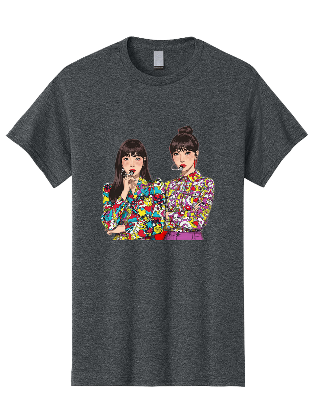 Blackpink Men'S Graphic Tee, 100% Cotton, Comfortable Casual Summer Wear, Machine Washable, K-Pop Performers, Musical Artists, Trendy Fashion, Vibrant Colors, Confident Pose, Pop Art Style, Bold Hairstyles, Red Lipstick, Cartoon Illustration, Bab685