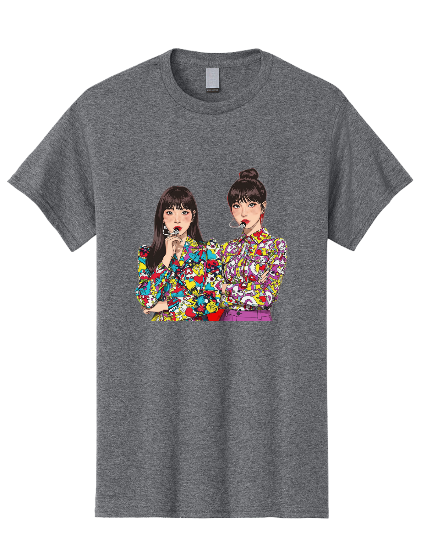 Blackpink Men'S Graphic Tee, 100% Cotton, Comfortable Casual Summer Wear, Machine Washable, K-Pop Performers, Musical Artists, Trendy Fashion, Vibrant Colors, Confident Pose, Pop Art Style, Bold Hairstyles, Red Lipstick, Cartoon Illustration, Bab685