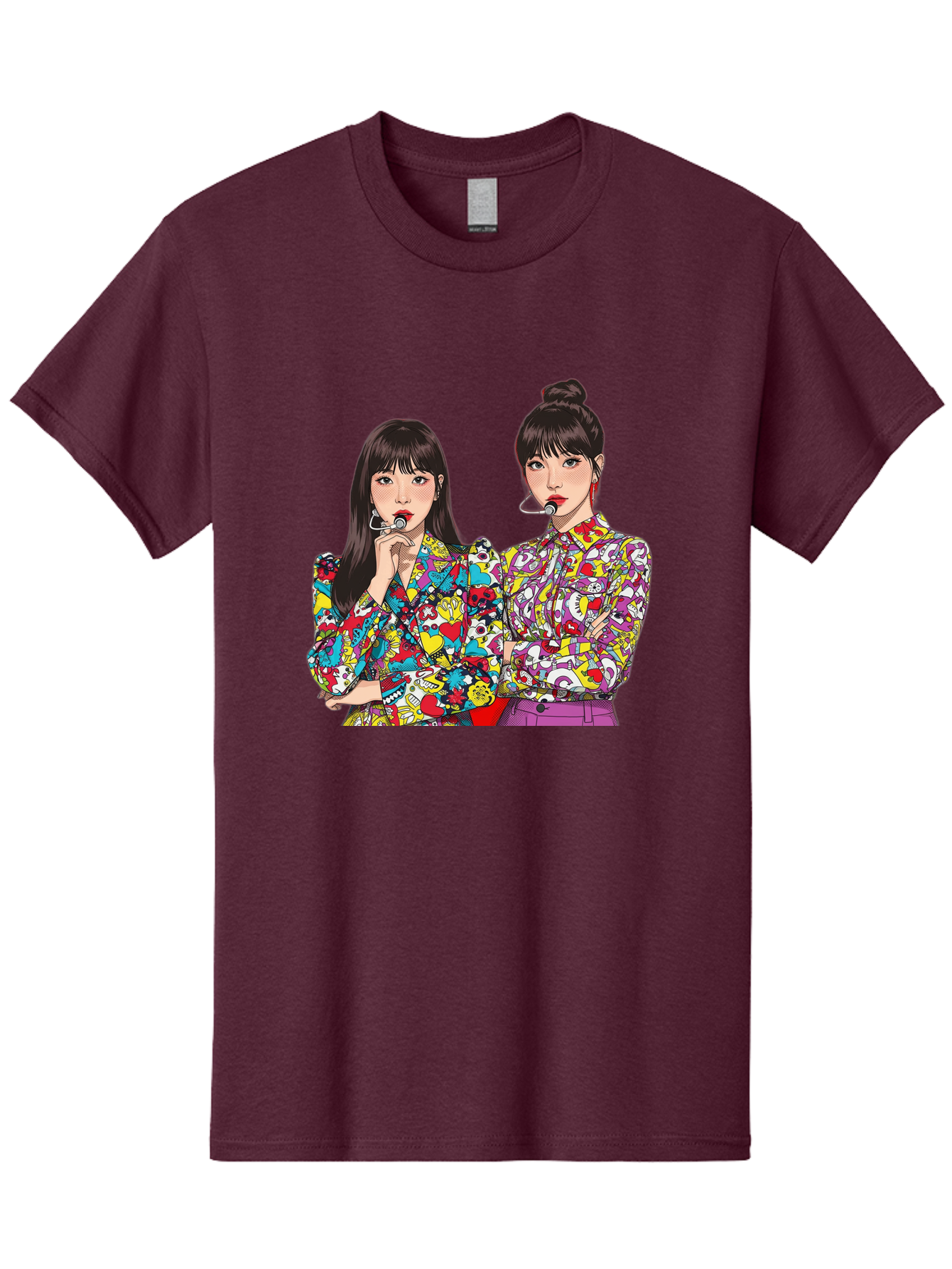 Blackpink Men'S Graphic Tee, 100% Cotton, Comfortable Casual Summer Wear, Machine Washable, K-Pop Performers, Musical Artists, Trendy Fashion, Vibrant Colors, Confident Pose, Pop Art Style, Bold Hairstyles, Red Lipstick, Cartoon Illustration, Bab685