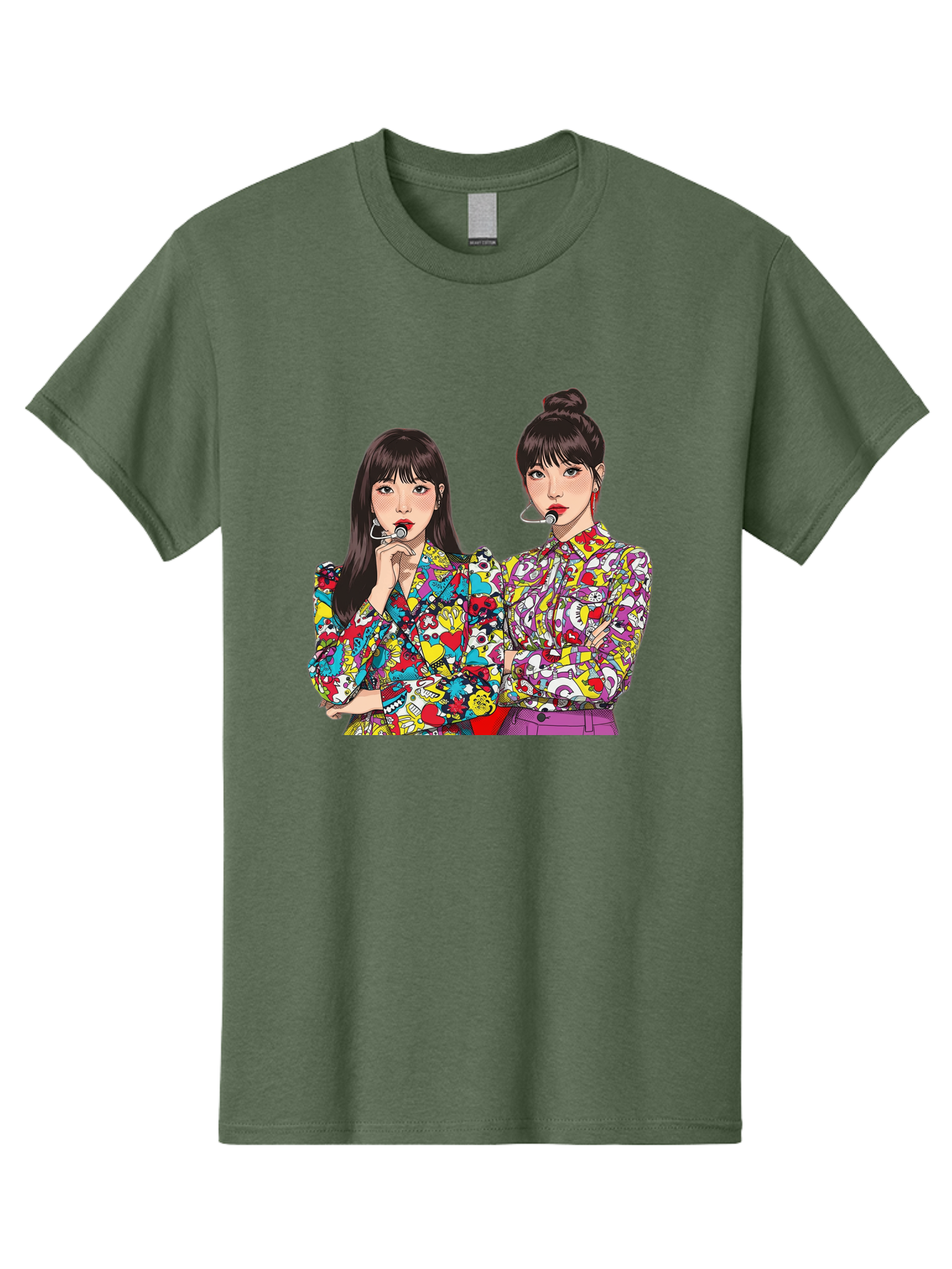 Blackpink Men'S Graphic Tee, 100% Cotton, Comfortable Casual Summer Wear, Machine Washable, K-Pop Performers, Musical Artists, Trendy Fashion, Vibrant Colors, Confident Pose, Pop Art Style, Bold Hairstyles, Red Lipstick, Cartoon Illustration, Bab685