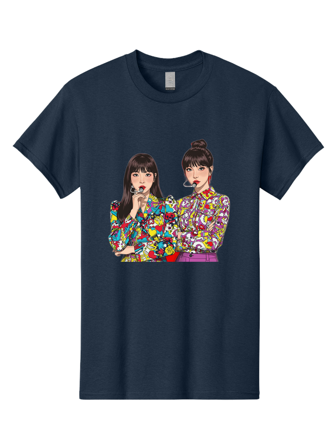 Blackpink Men'S Graphic Tee, 100% Cotton, Comfortable Casual Summer Wear, Machine Washable, K-Pop Performers, Musical Artists, Trendy Fashion, Vibrant Colors, Confident Pose, Pop Art Style, Bold Hairstyles, Red Lipstick, Cartoon Illustration, Bab685