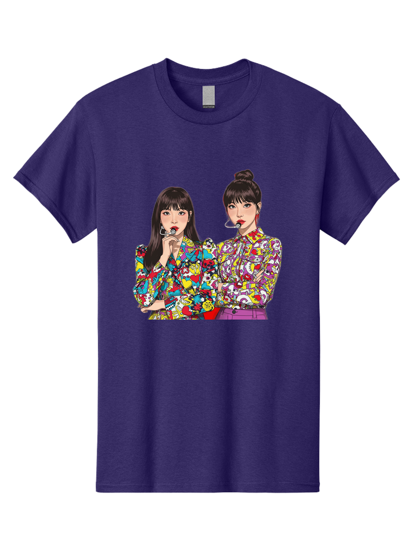 Blackpink Men'S Graphic Tee, 100% Cotton, Comfortable Casual Summer Wear, Machine Washable, K-Pop Performers, Musical Artists, Trendy Fashion, Vibrant Colors, Confident Pose, Pop Art Style, Bold Hairstyles, Red Lipstick, Cartoon Illustration, Bab685
