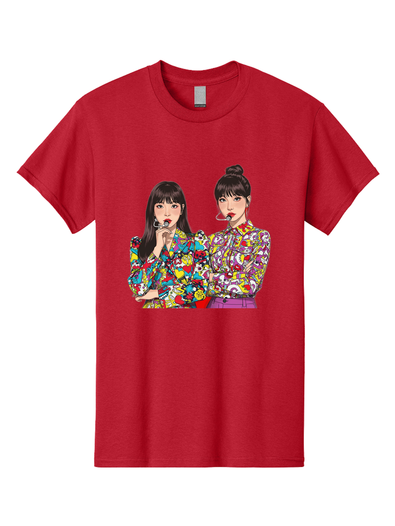 Blackpink Men'S Graphic Tee, 100% Cotton, Comfortable Casual Summer Wear, Machine Washable, K-Pop Performers, Musical Artists, Trendy Fashion, Vibrant Colors, Confident Pose, Pop Art Style, Bold Hairstyles, Red Lipstick, Cartoon Illustration, Bab685