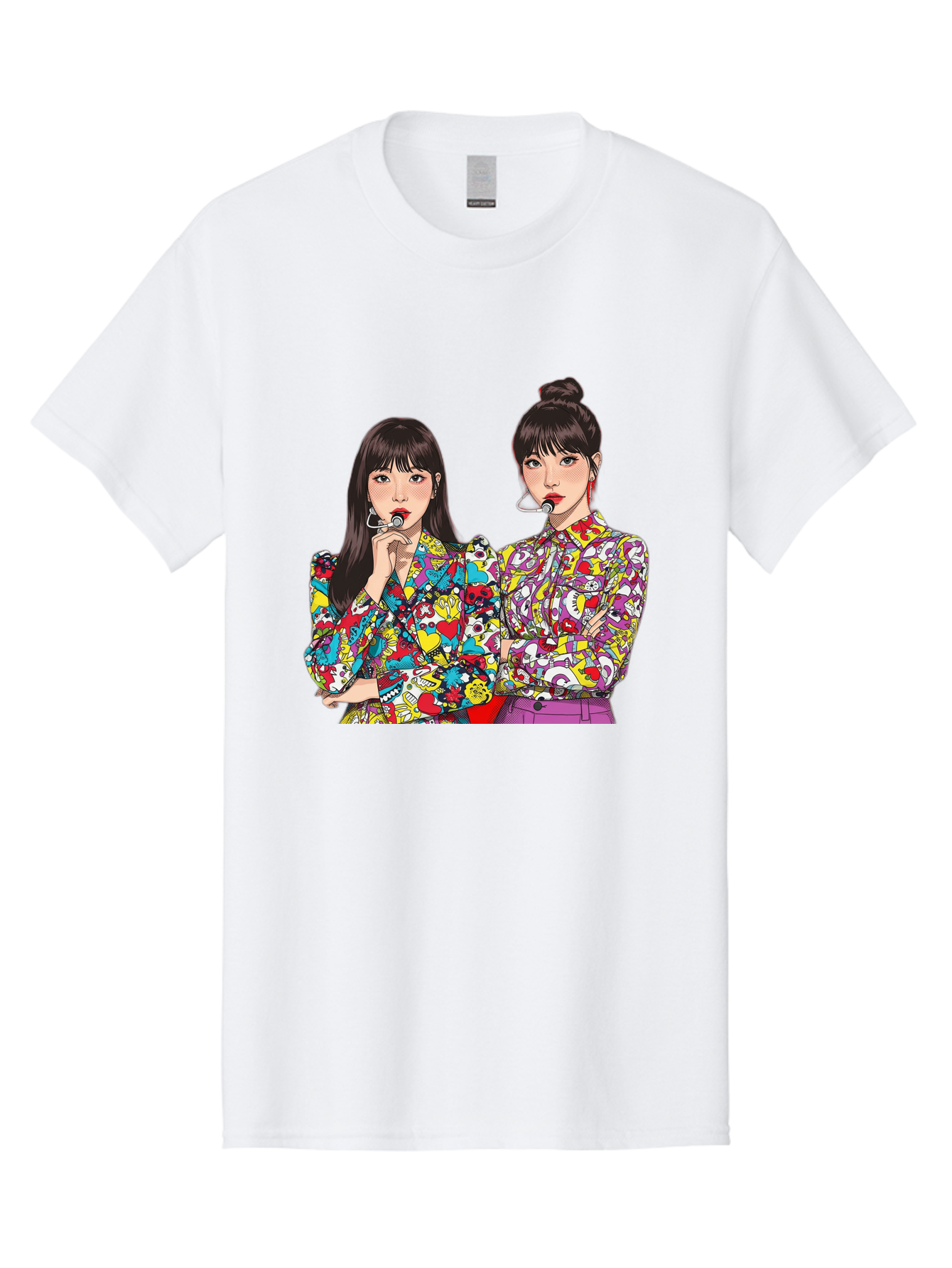 Blackpink Men'S Graphic Tee, 100% Cotton, Comfortable Casual Summer Wear, Machine Washable, K-Pop Performers, Musical Artists, Trendy Fashion, Vibrant Colors, Confident Pose, Pop Art Style, Bold Hairstyles, Red Lipstick, Cartoon Illustration, Bab685