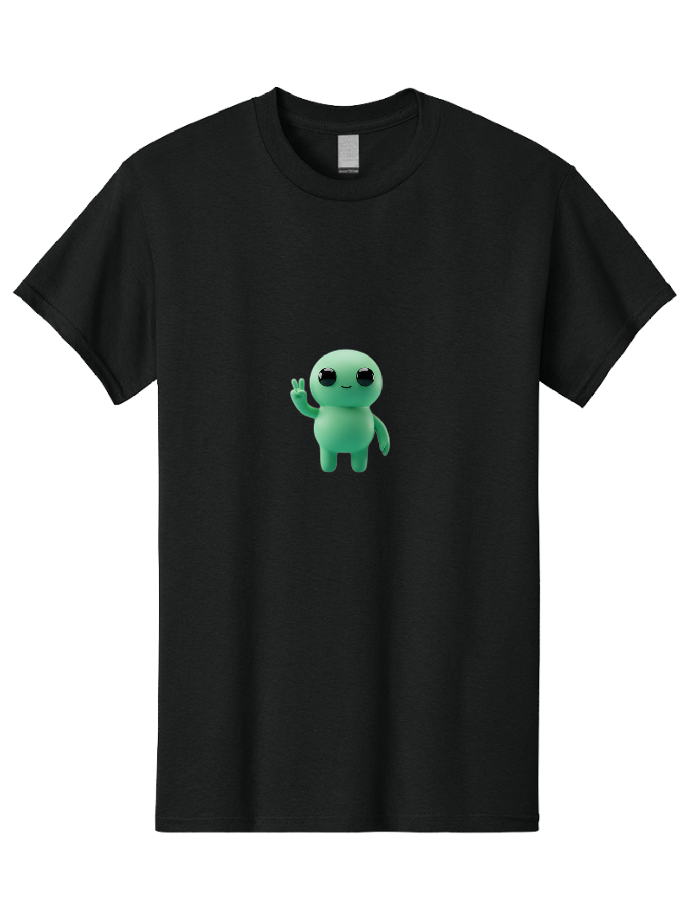 Blue-Character Men'S Graphic Tee, 100% Cotton, Comfortable Casual Summer Wear, Machine Washable, Cartoon Character, Cute Creature, Peace Sign, Friendly Gesture, Smiling Face, Simple Design, 3D Rendering, Digital Art, Kawaii Character, Bab687