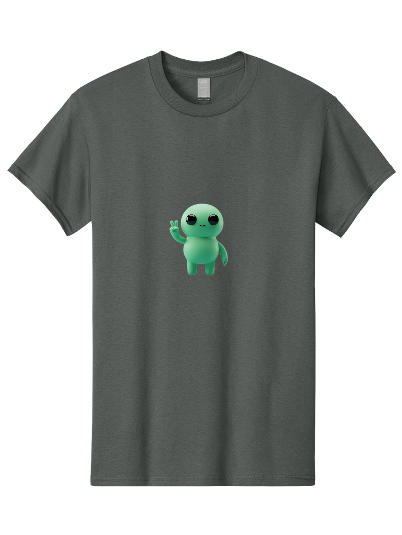 Blue-Character Men'S Graphic Tee, 100% Cotton, Comfortable Casual Summer Wear, Machine Washable, Cartoon Character, Cute Creature, Peace Sign, Friendly Gesture, Smiling Face, Simple Design, 3D Rendering, Digital Art, Kawaii Character, Bab687