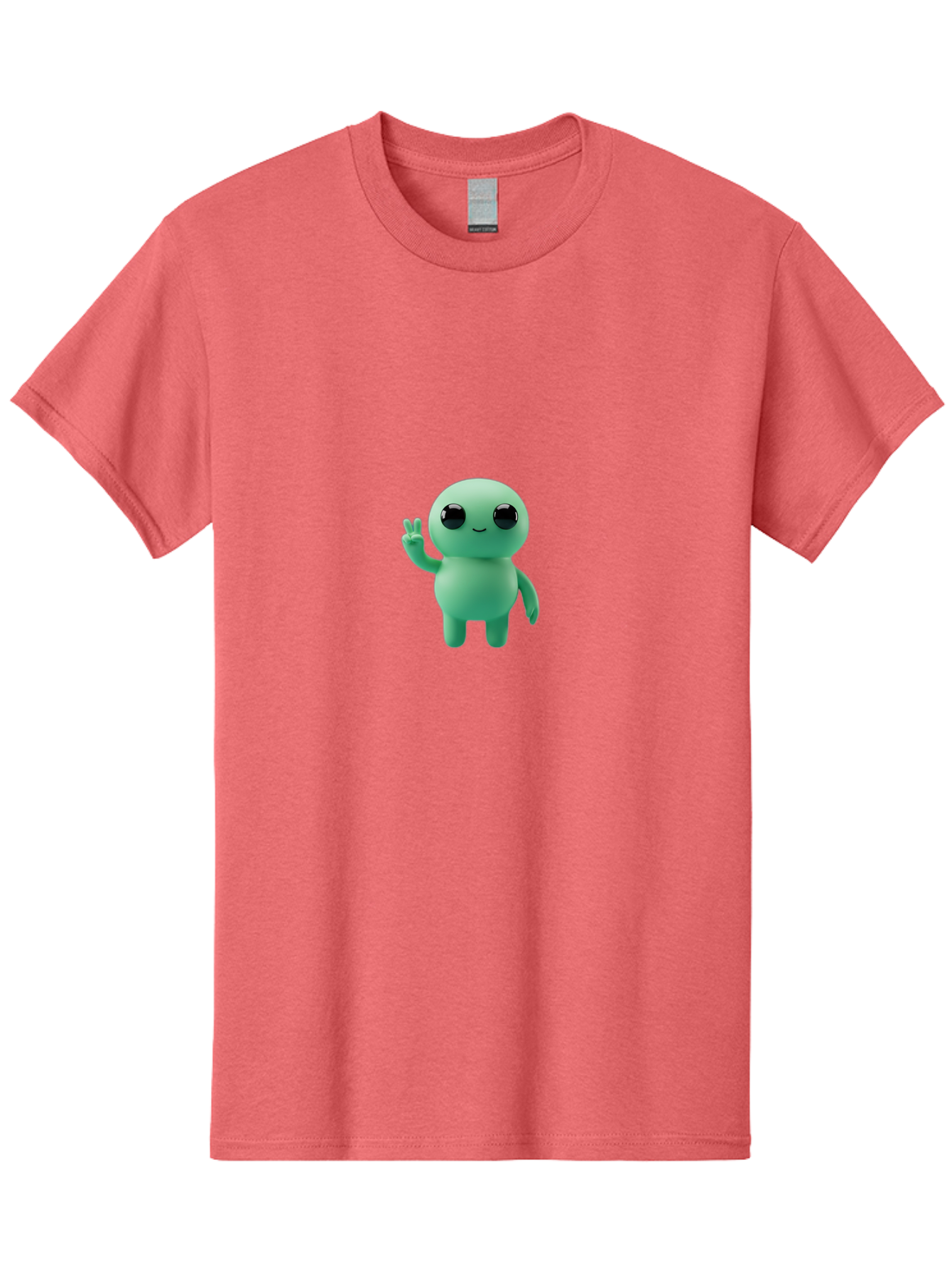 Blue-Character Men'S Graphic Tee, 100% Cotton, Comfortable Casual Summer Wear, Machine Washable, Cartoon Character, Cute Creature, Peace Sign, Friendly Gesture, Smiling Face, Simple Design, 3D Rendering, Digital Art, Kawaii Character, Bab687