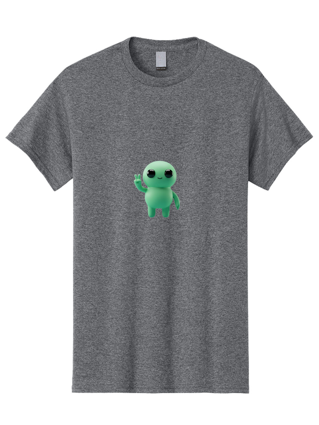 Blue-Character Men'S Graphic Tee, 100% Cotton, Comfortable Casual Summer Wear, Machine Washable, Cartoon Character, Cute Creature, Peace Sign, Friendly Gesture, Smiling Face, Simple Design, 3D Rendering, Digital Art, Kawaii Character, Bab687