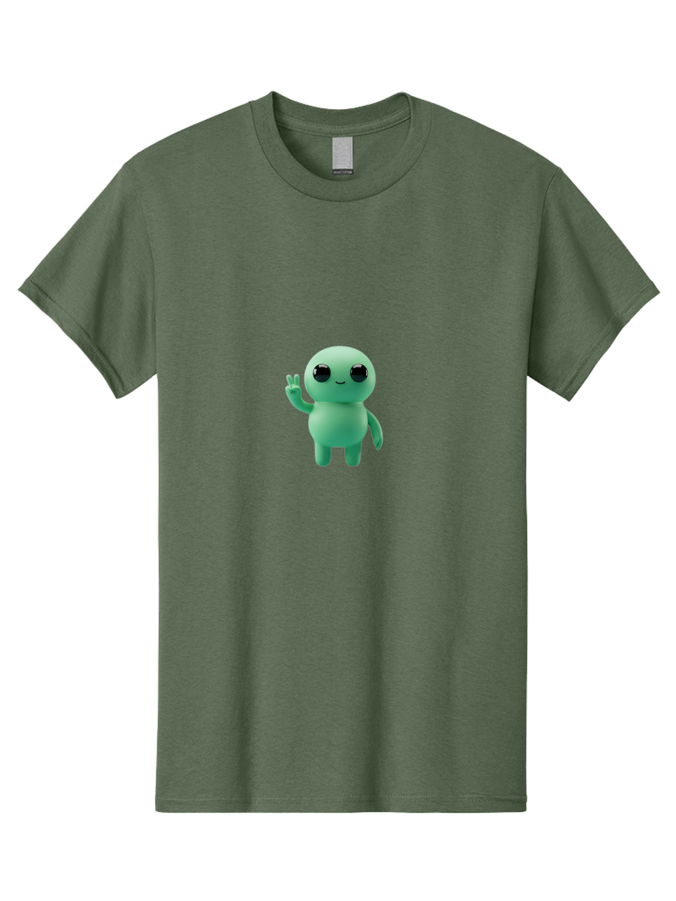 Blue-Character Men'S Graphic Tee, 100% Cotton, Comfortable Casual Summer Wear, Machine Washable, Cartoon Character, Cute Creature, Peace Sign, Friendly Gesture, Smiling Face, Simple Design, 3D Rendering, Digital Art, Kawaii Character, Bab687
