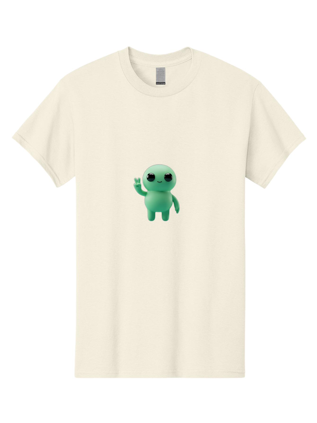 Blue-Character Men'S Graphic Tee, 100% Cotton, Comfortable Casual Summer Wear, Machine Washable, Cartoon Character, Cute Creature, Peace Sign, Friendly Gesture, Smiling Face, Simple Design, 3D Rendering, Digital Art, Kawaii Character, Bab687