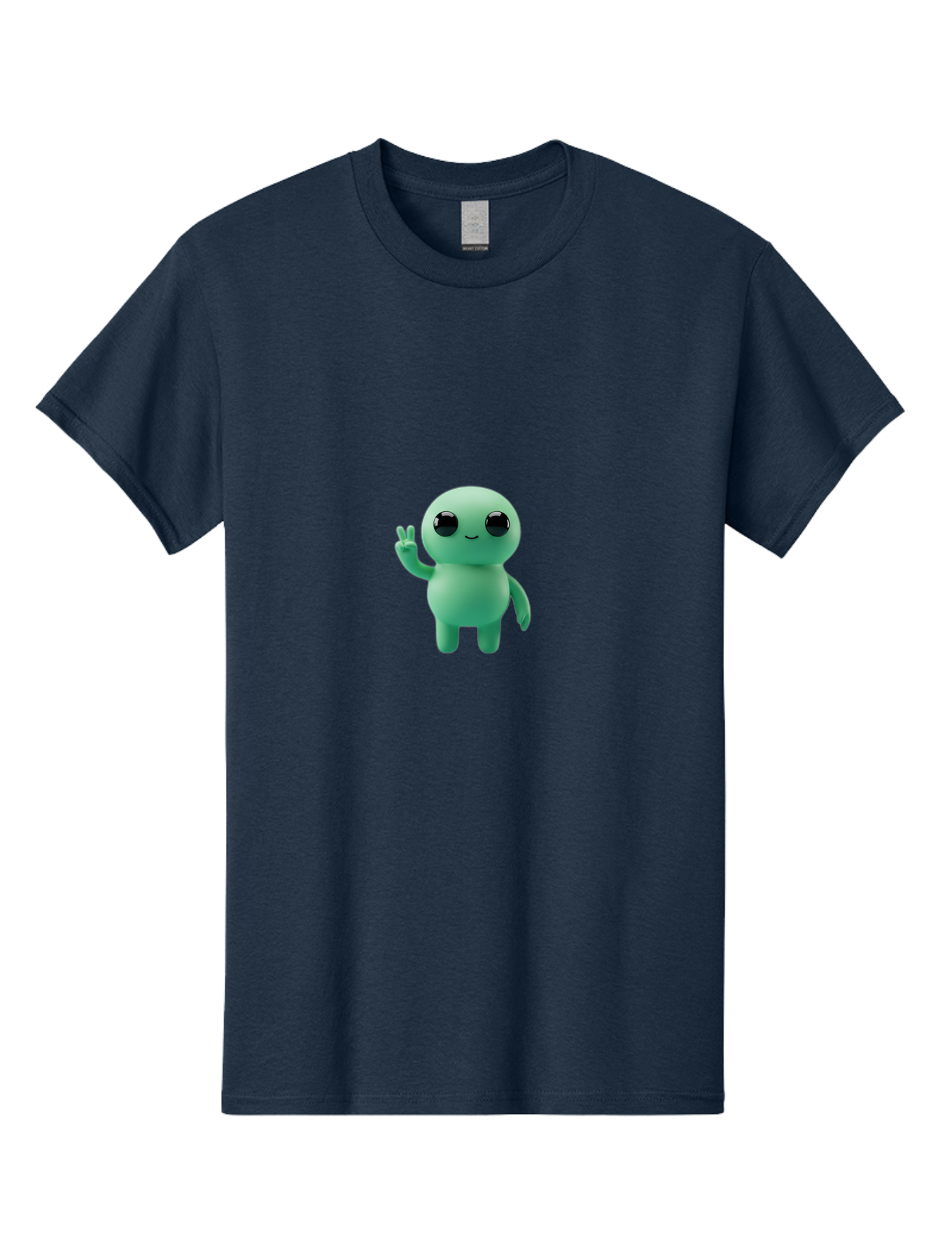 Blue-Character Men'S Graphic Tee, 100% Cotton, Comfortable Casual Summer Wear, Machine Washable, Cartoon Character, Cute Creature, Peace Sign, Friendly Gesture, Smiling Face, Simple Design, 3D Rendering, Digital Art, Kawaii Character, Bab687