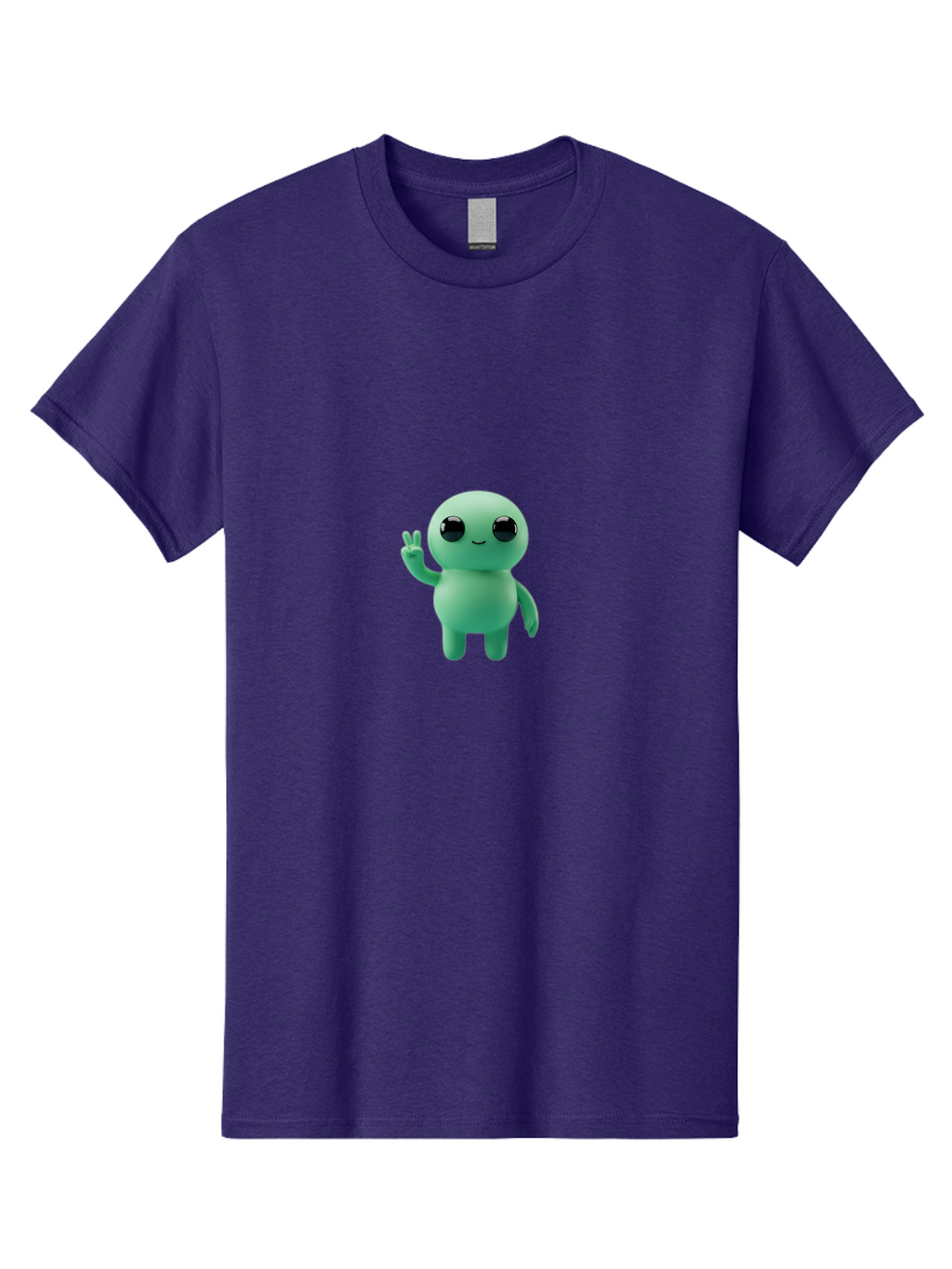 Blue-Character Men'S Graphic Tee, 100% Cotton, Comfortable Casual Summer Wear, Machine Washable, Cartoon Character, Cute Creature, Peace Sign, Friendly Gesture, Smiling Face, Simple Design, 3D Rendering, Digital Art, Kawaii Character, Bab687