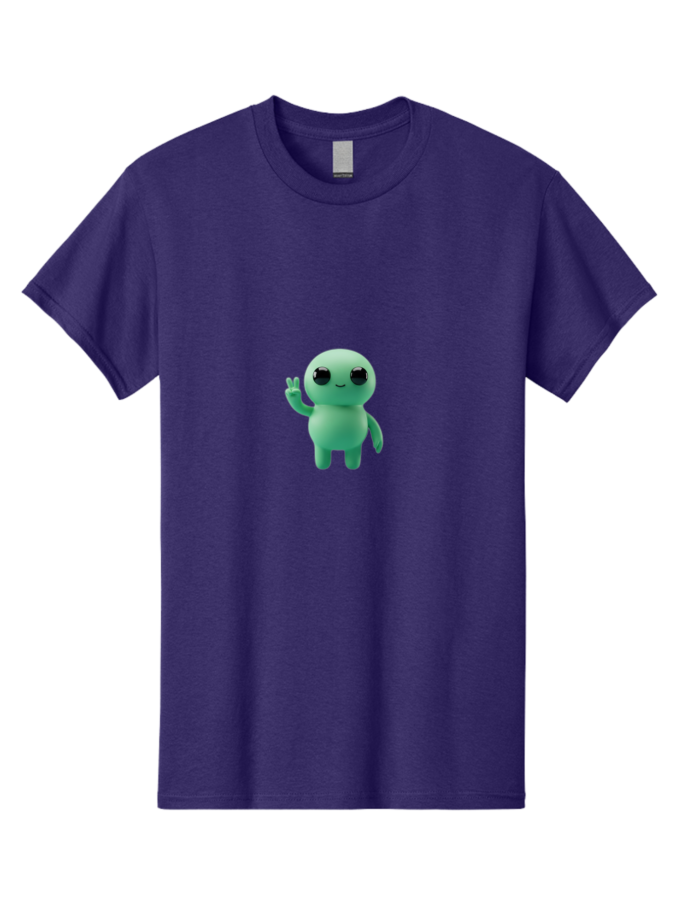 Blue-Character Men'S Graphic Tee, 100% Cotton, Comfortable Casual Summer Wear, Machine Washable, Cartoon Character, Cute Creature, Peace Sign, Friendly Gesture, Smiling Face, Simple Design, 3D Rendering, Digital Art, Kawaii Character, Bab687