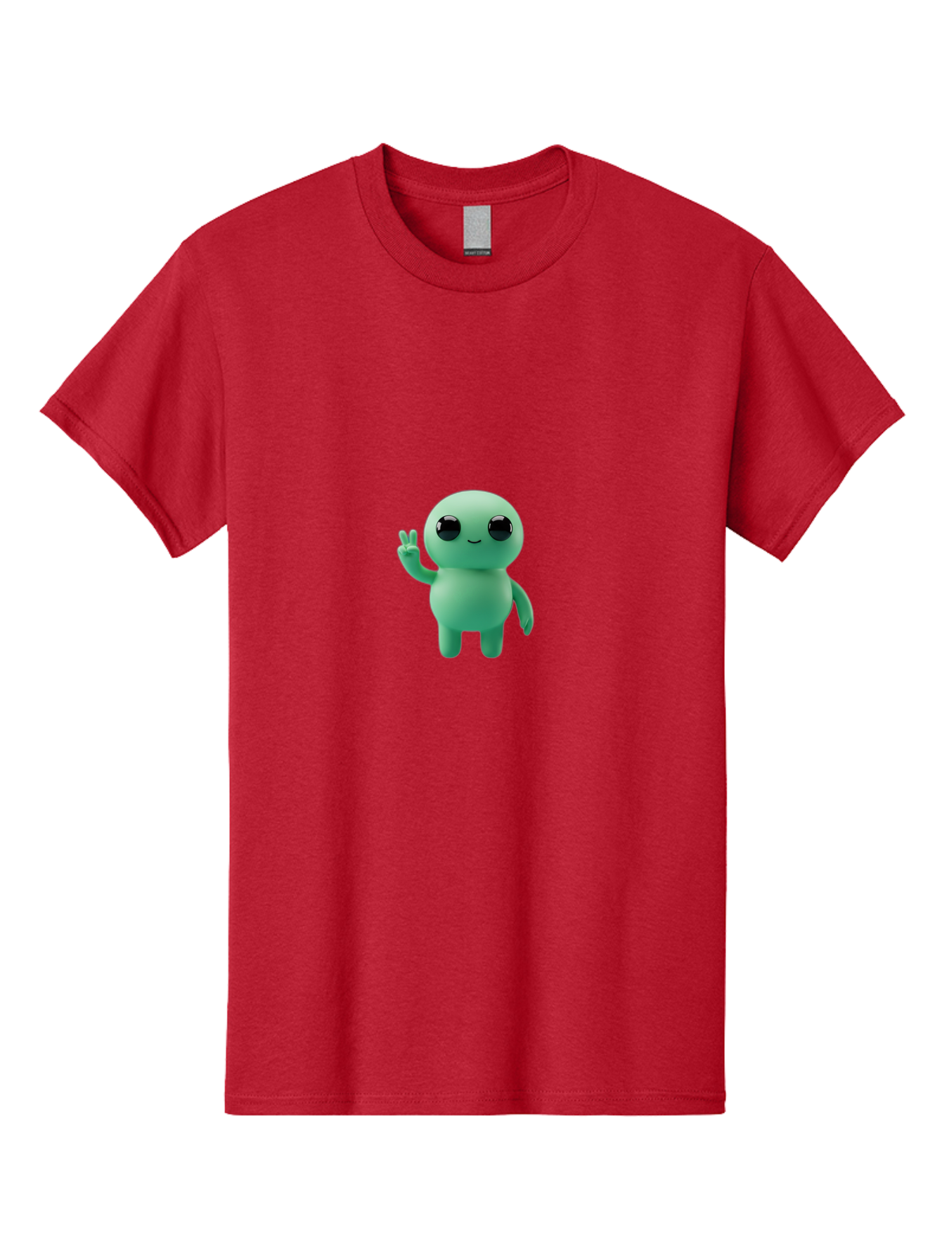 Blue-Character Men'S Graphic Tee, 100% Cotton, Comfortable Casual Summer Wear, Machine Washable, Cartoon Character, Cute Creature, Peace Sign, Friendly Gesture, Smiling Face, Simple Design, 3D Rendering, Digital Art, Kawaii Character, Bab687