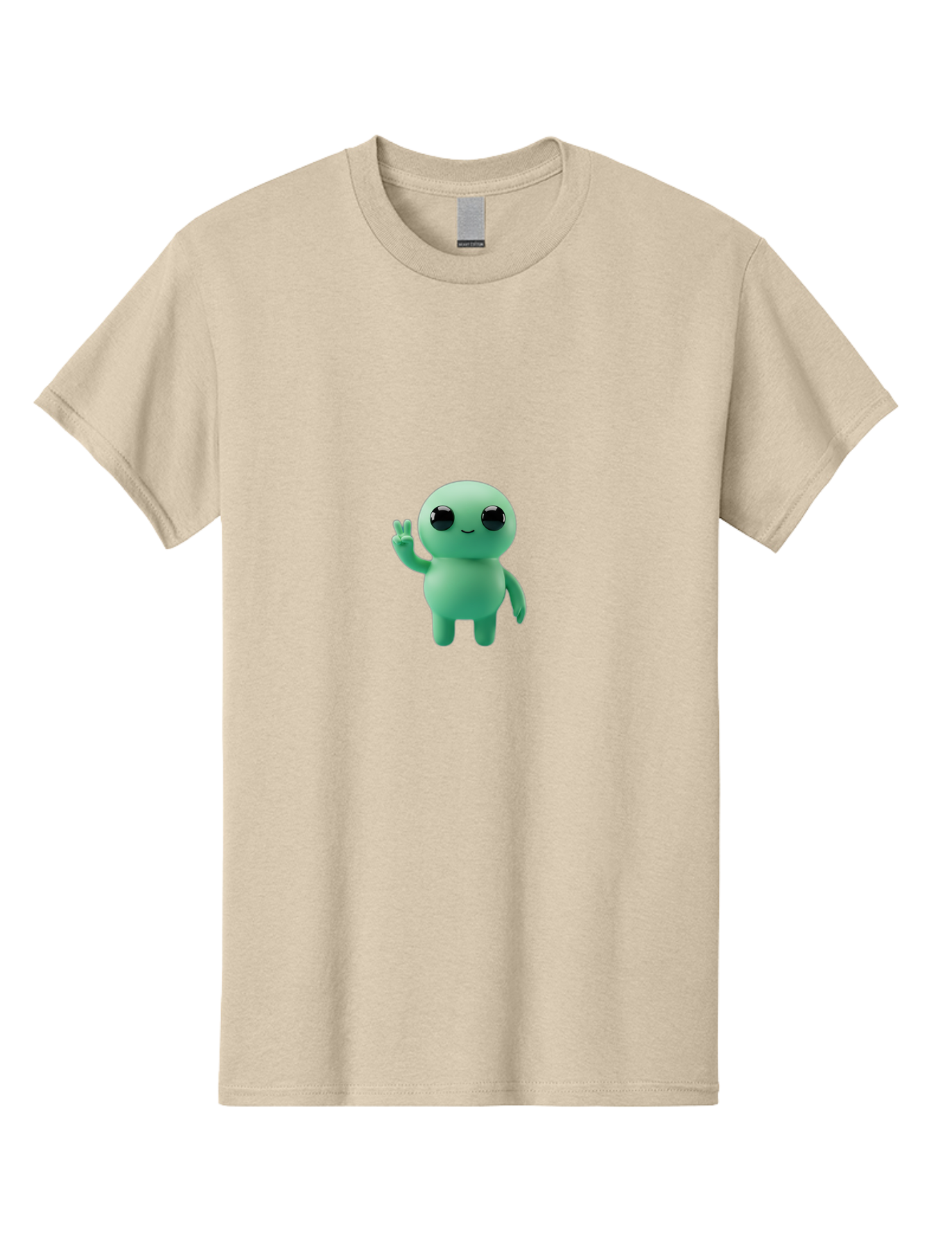 Blue-Character Men'S Graphic Tee, 100% Cotton, Comfortable Casual Summer Wear, Machine Washable, Cartoon Character, Cute Creature, Peace Sign, Friendly Gesture, Smiling Face, Simple Design, 3D Rendering, Digital Art, Kawaii Character, Bab687