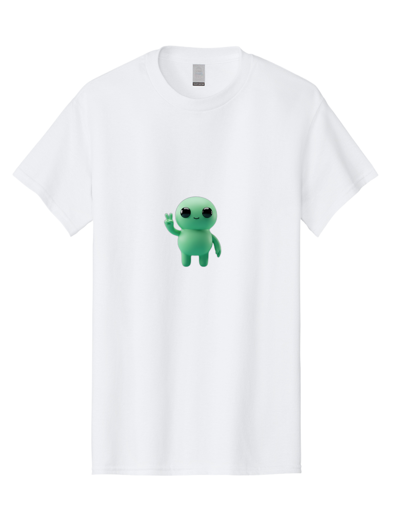 Blue-Character Men'S Graphic Tee, 100% Cotton, Comfortable Casual Summer Wear, Machine Washable, Cartoon Character, Cute Creature, Peace Sign, Friendly Gesture, Smiling Face, Simple Design, 3D Rendering, Digital Art, Kawaii Character, Bab687