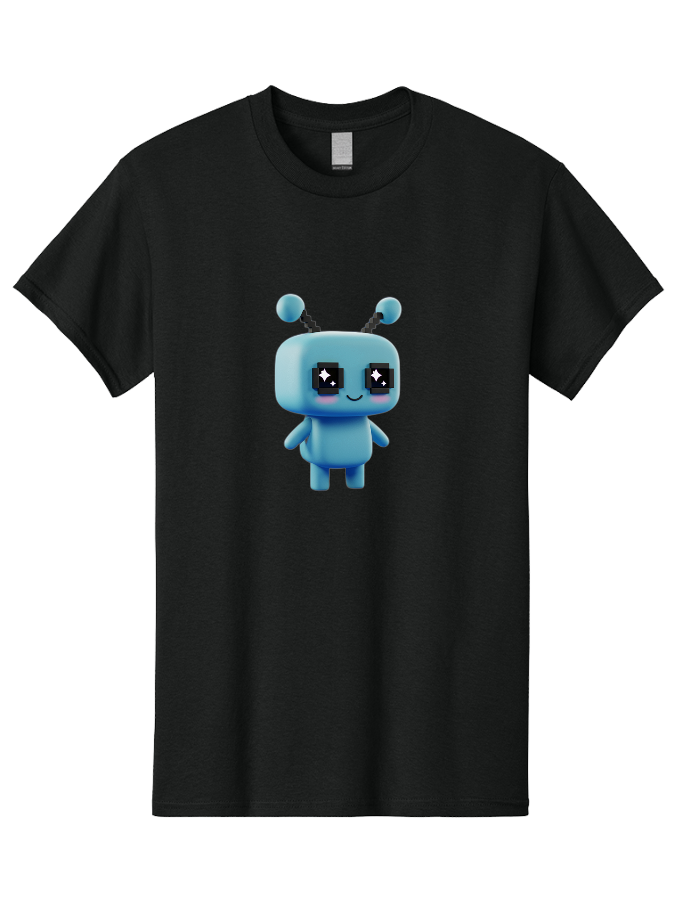 Blue-Robot Men'S Graphic Tee, 100% Cotton, Comfortable Casual Summer Wear, Machine Washable, Cartoon Robot, Digital Illustration, Blue Robot, Futuristic Character, Shiny Eyes, Friendly Demeanor, Cute Robot Design, Artificial Intelligence, Bab688