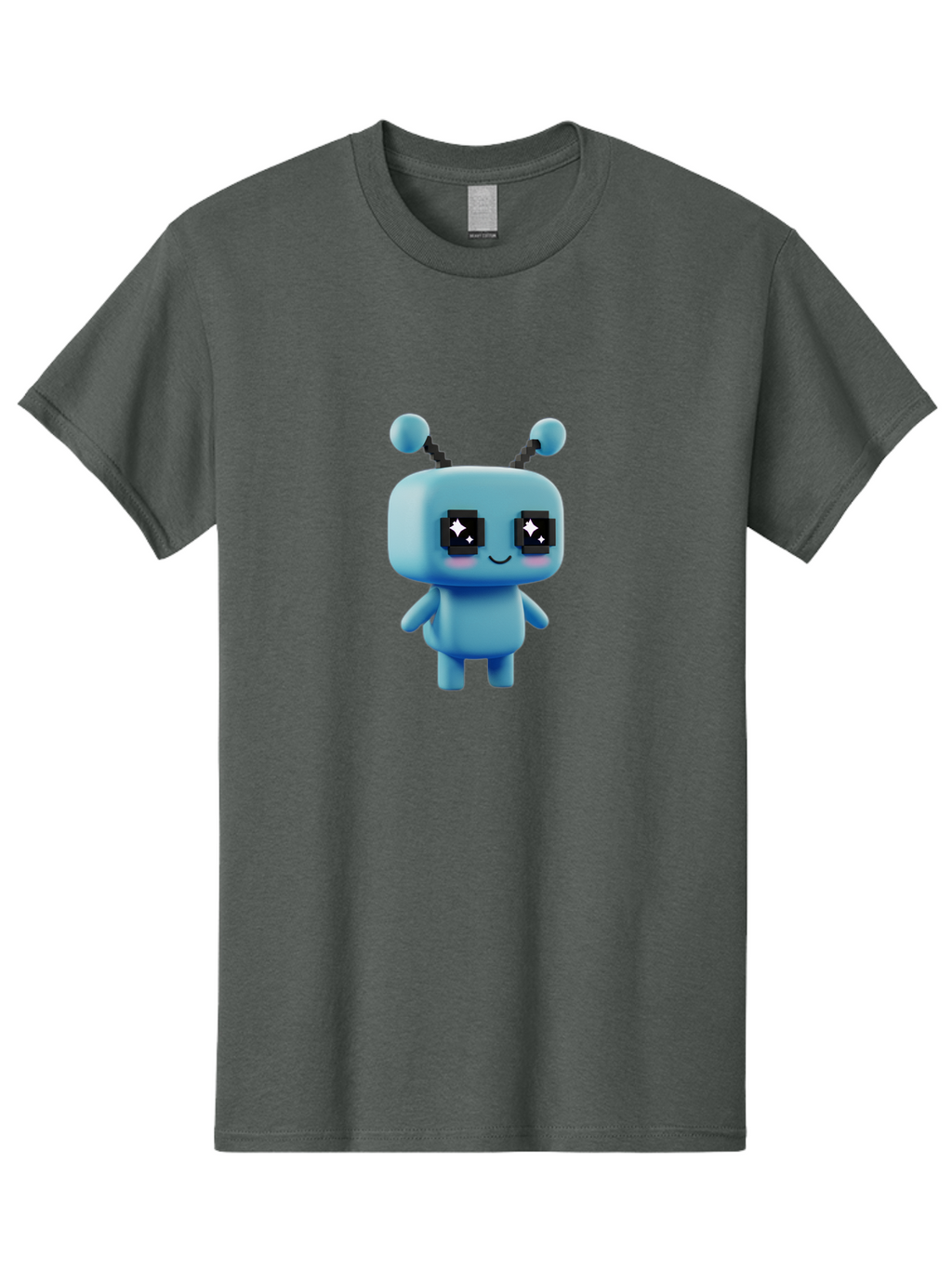Blue-Robot Men'S Graphic Tee, 100% Cotton, Comfortable Casual Summer Wear, Machine Washable, Cartoon Robot, Digital Illustration, Blue Robot, Futuristic Character, Shiny Eyes, Friendly Demeanor, Cute Robot Design, Artificial Intelligence, Bab688