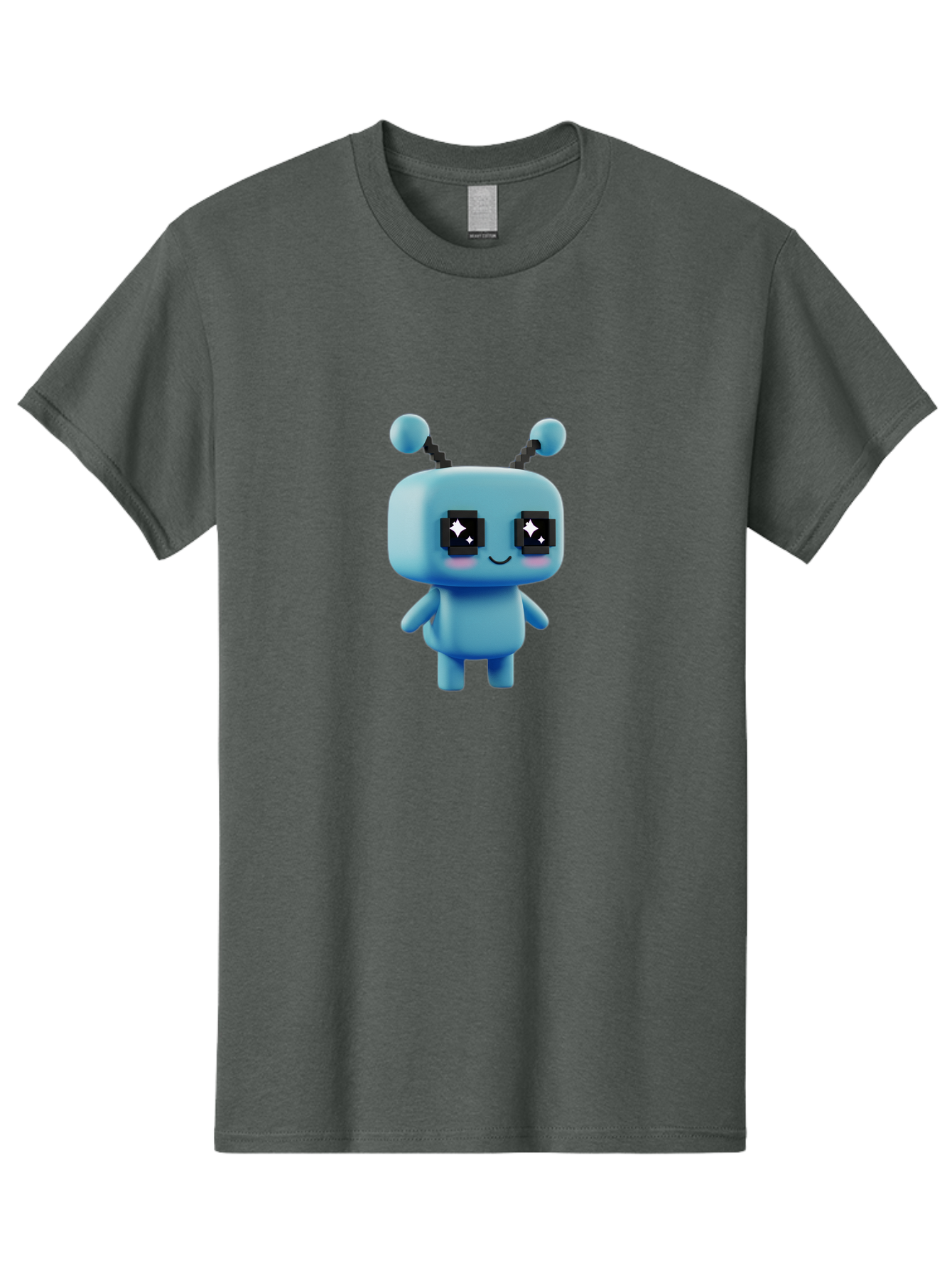 Blue-Robot Men'S Graphic Tee, 100% Cotton, Comfortable Casual Summer Wear, Machine Washable, Cartoon Robot, Digital Illustration, Blue Robot, Futuristic Character, Shiny Eyes, Friendly Demeanor, Cute Robot Design, Artificial Intelligence, Bab688