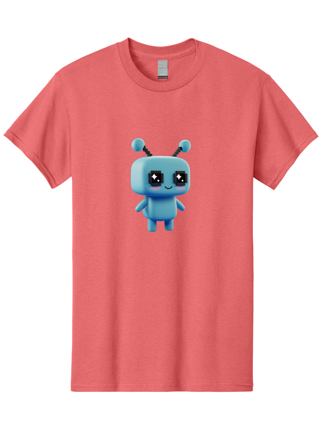 Blue-Robot Men'S Graphic Tee, 100% Cotton, Comfortable Casual Summer Wear, Machine Washable, Cartoon Robot, Digital Illustration, Blue Robot, Futuristic Character, Shiny Eyes, Friendly Demeanor, Cute Robot Design, Artificial Intelligence, Bab688