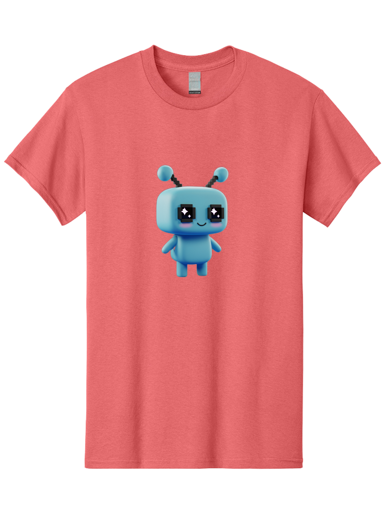 Blue-Robot Men'S Graphic Tee, 100% Cotton, Comfortable Casual Summer Wear, Machine Washable, Cartoon Robot, Digital Illustration, Blue Robot, Futuristic Character, Shiny Eyes, Friendly Demeanor, Cute Robot Design, Artificial Intelligence, Bab688