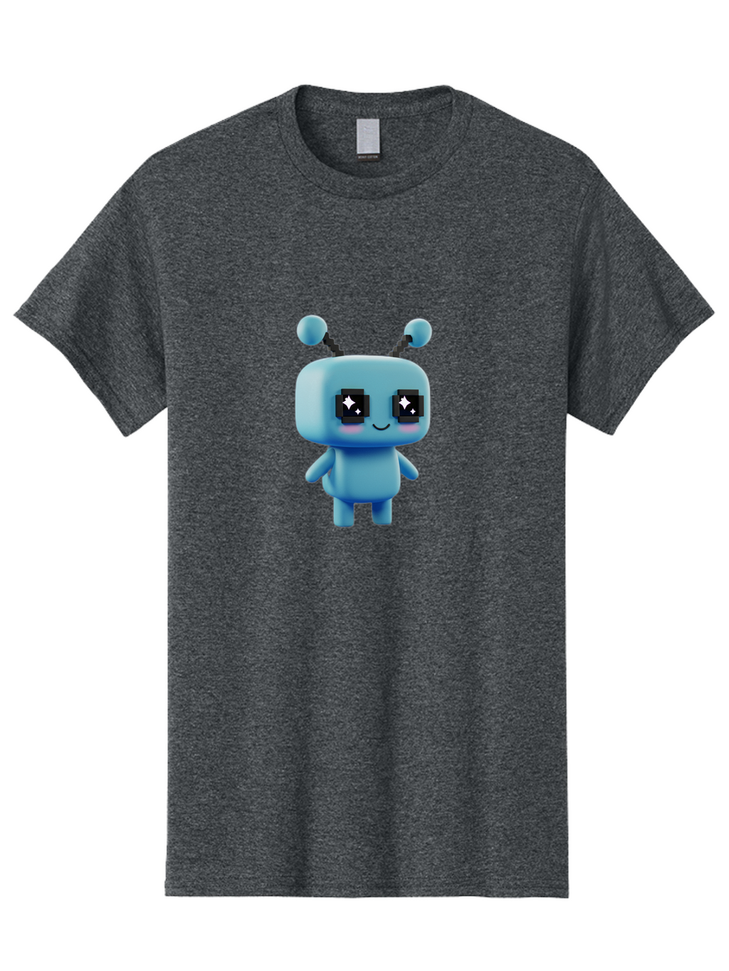 Blue-Robot Men'S Graphic Tee, 100% Cotton, Comfortable Casual Summer Wear, Machine Washable, Cartoon Robot, Digital Illustration, Blue Robot, Futuristic Character, Shiny Eyes, Friendly Demeanor, Cute Robot Design, Artificial Intelligence, Bab688