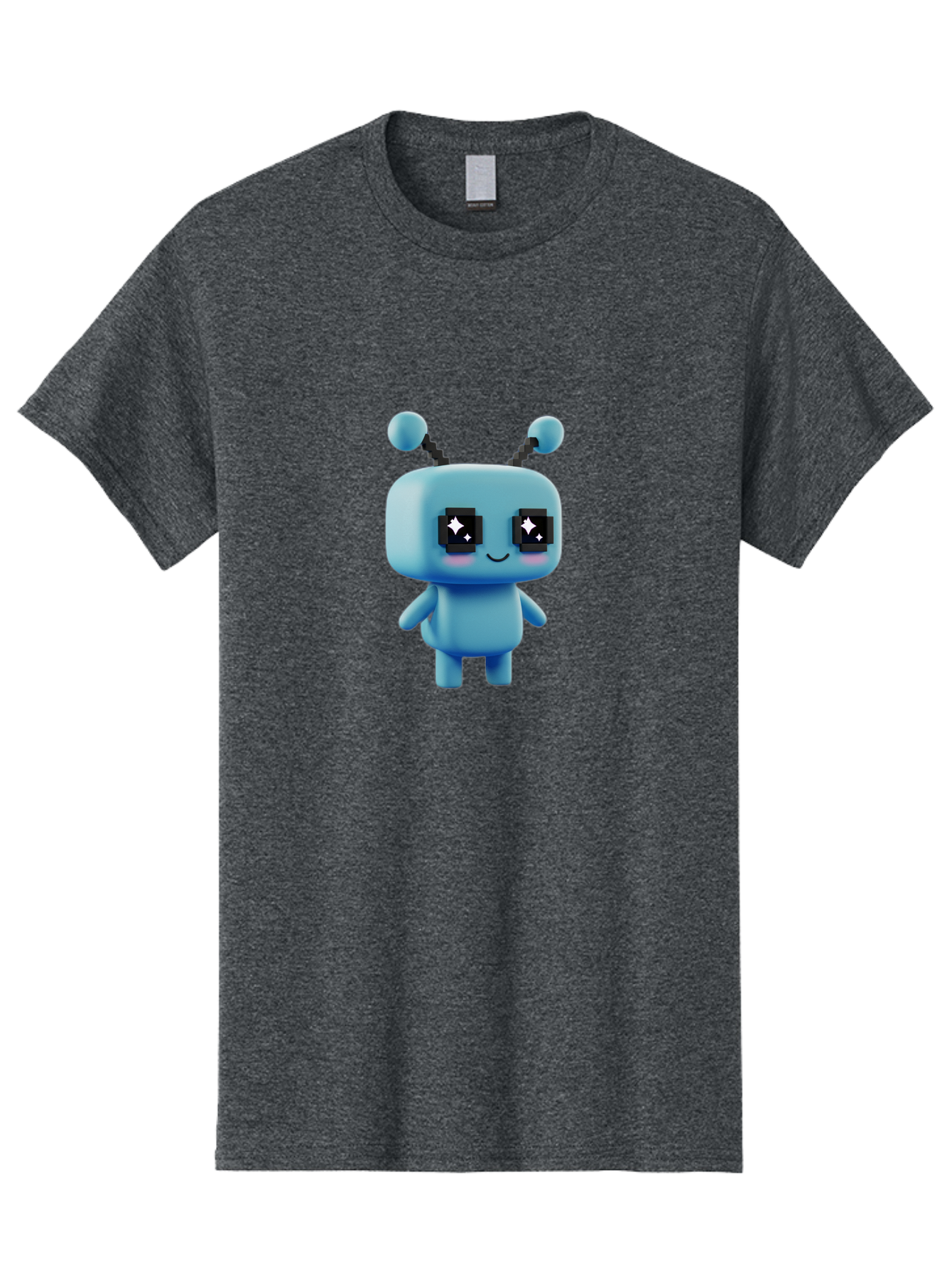 Blue-Robot Men'S Graphic Tee, 100% Cotton, Comfortable Casual Summer Wear, Machine Washable, Cartoon Robot, Digital Illustration, Blue Robot, Futuristic Character, Shiny Eyes, Friendly Demeanor, Cute Robot Design, Artificial Intelligence, Bab688