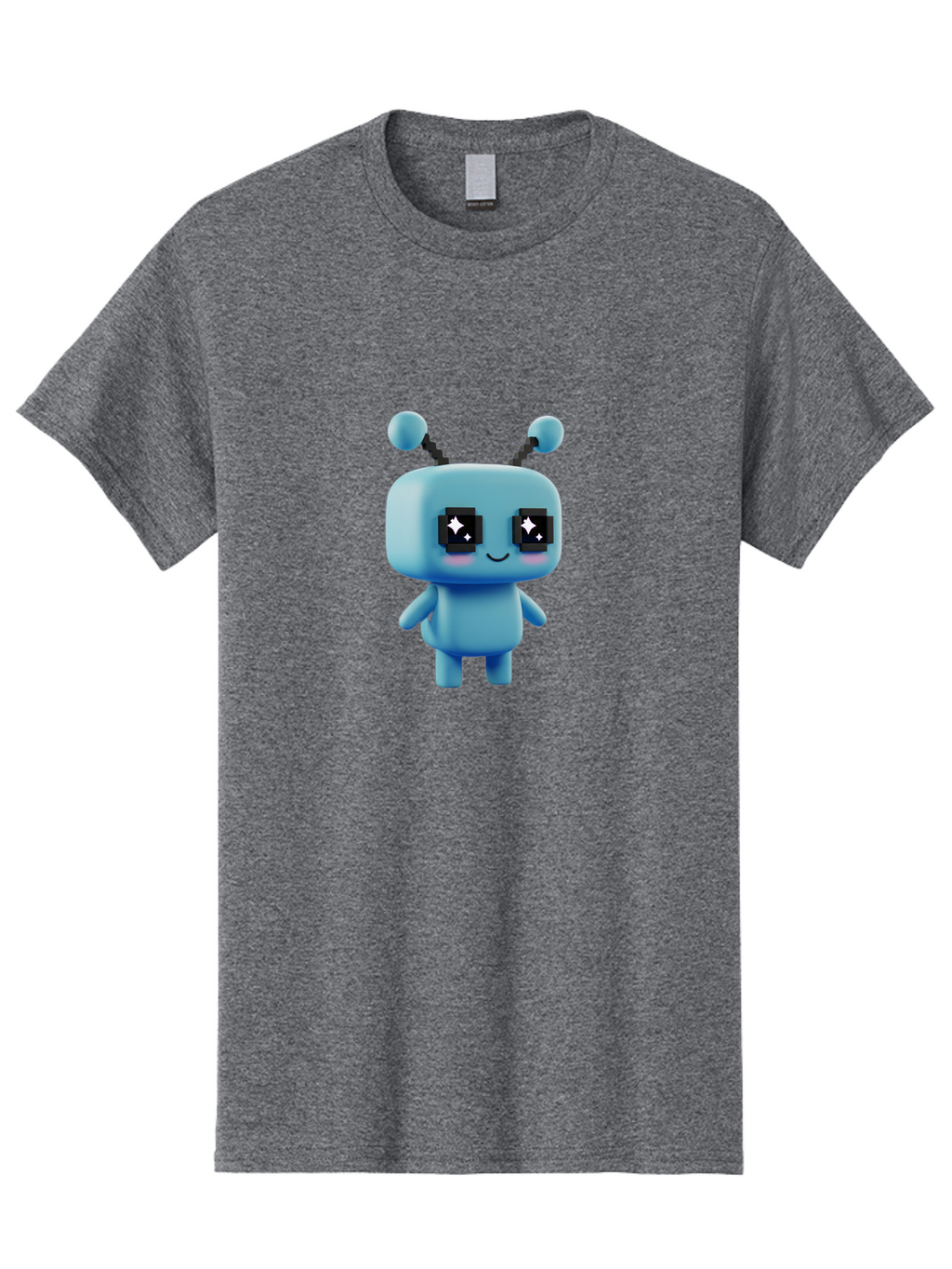 Blue-Robot Men'S Graphic Tee, 100% Cotton, Comfortable Casual Summer Wear, Machine Washable, Cartoon Robot, Digital Illustration, Blue Robot, Futuristic Character, Shiny Eyes, Friendly Demeanor, Cute Robot Design, Artificial Intelligence, Bab688