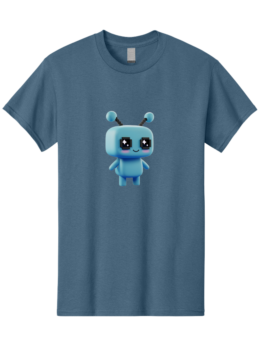 Blue-Robot Men'S Graphic Tee, 100% Cotton, Comfortable Casual Summer Wear, Machine Washable, Cartoon Robot, Digital Illustration, Blue Robot, Futuristic Character, Shiny Eyes, Friendly Demeanor, Cute Robot Design, Artificial Intelligence, Bab688