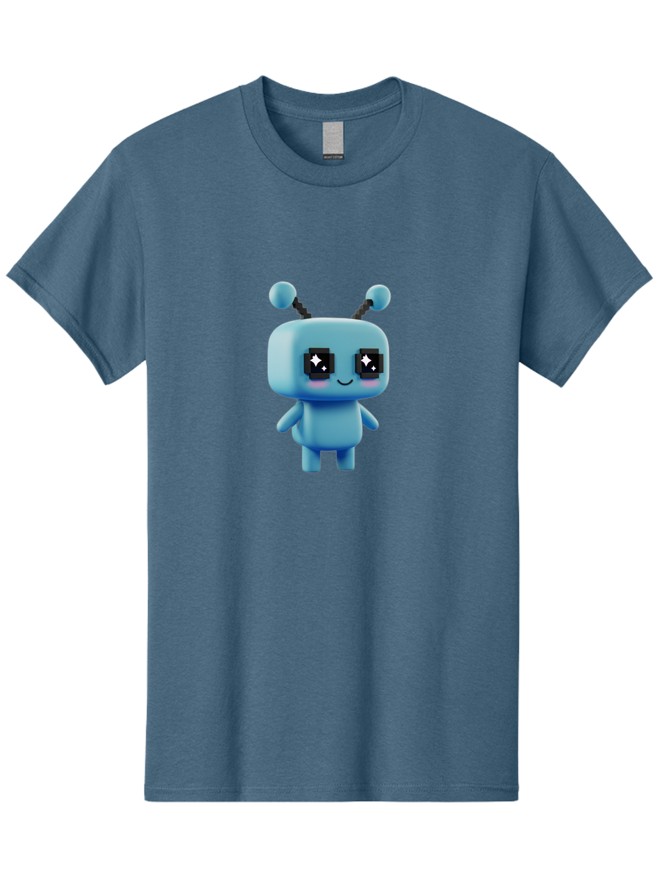 Blue-Robot Men'S Graphic Tee, 100% Cotton, Comfortable Casual Summer Wear, Machine Washable, Cartoon Robot, Digital Illustration, Blue Robot, Futuristic Character, Shiny Eyes, Friendly Demeanor, Cute Robot Design, Artificial Intelligence, Bab688