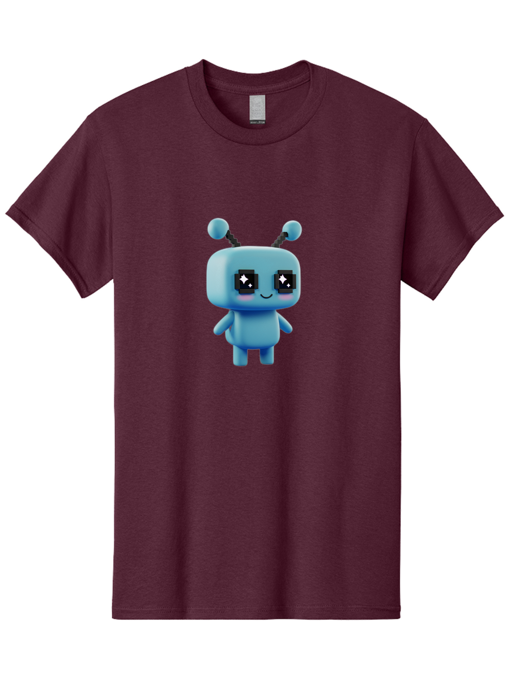 Blue-Robot Men'S Graphic Tee, 100% Cotton, Comfortable Casual Summer Wear, Machine Washable, Cartoon Robot, Digital Illustration, Blue Robot, Futuristic Character, Shiny Eyes, Friendly Demeanor, Cute Robot Design, Artificial Intelligence, Bab688