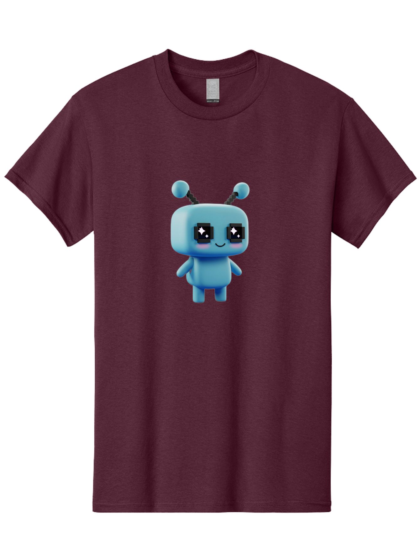 Blue-Robot Men'S Graphic Tee, 100% Cotton, Comfortable Casual Summer Wear, Machine Washable, Cartoon Robot, Digital Illustration, Blue Robot, Futuristic Character, Shiny Eyes, Friendly Demeanor, Cute Robot Design, Artificial Intelligence, Bab688