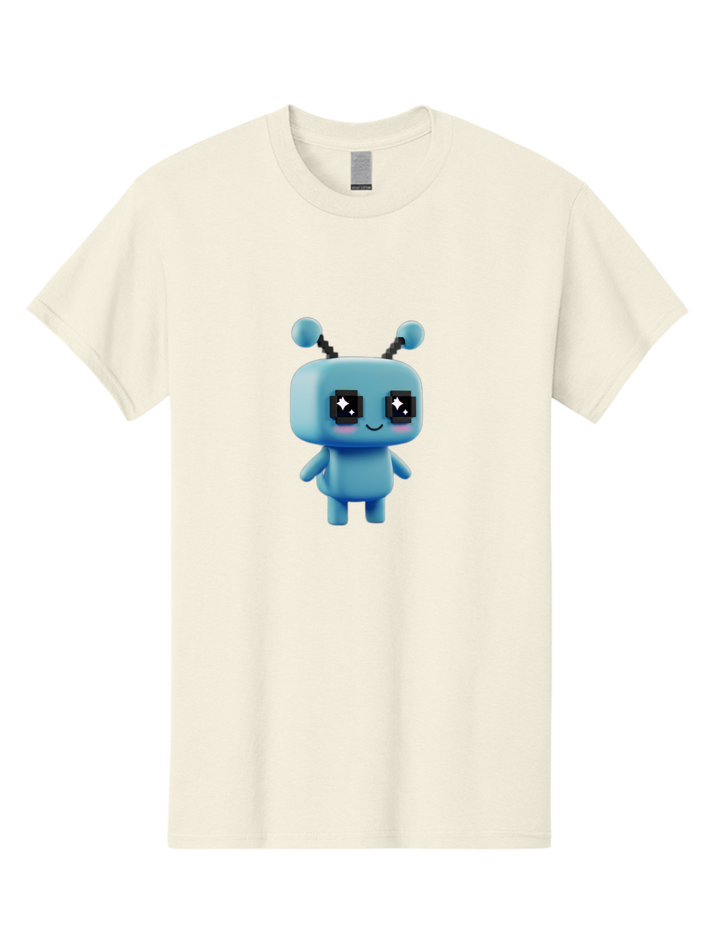 Blue-Robot Men'S Graphic Tee, 100% Cotton, Comfortable Casual Summer Wear, Machine Washable, Cartoon Robot, Digital Illustration, Blue Robot, Futuristic Character, Shiny Eyes, Friendly Demeanor, Cute Robot Design, Artificial Intelligence, Bab688