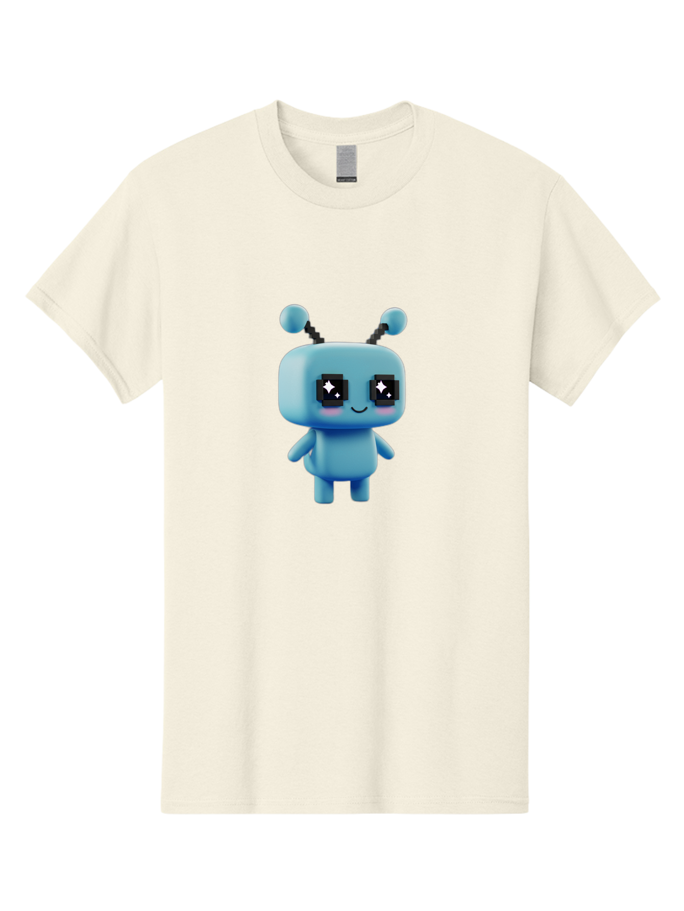 Blue-Robot Men'S Graphic Tee, 100% Cotton, Comfortable Casual Summer Wear, Machine Washable, Cartoon Robot, Digital Illustration, Blue Robot, Futuristic Character, Shiny Eyes, Friendly Demeanor, Cute Robot Design, Artificial Intelligence, Bab688