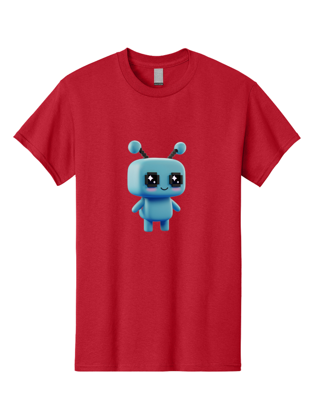 Blue-Robot Men'S Graphic Tee, 100% Cotton, Comfortable Casual Summer Wear, Machine Washable, Cartoon Robot, Digital Illustration, Blue Robot, Futuristic Character, Shiny Eyes, Friendly Demeanor, Cute Robot Design, Artificial Intelligence, Bab688