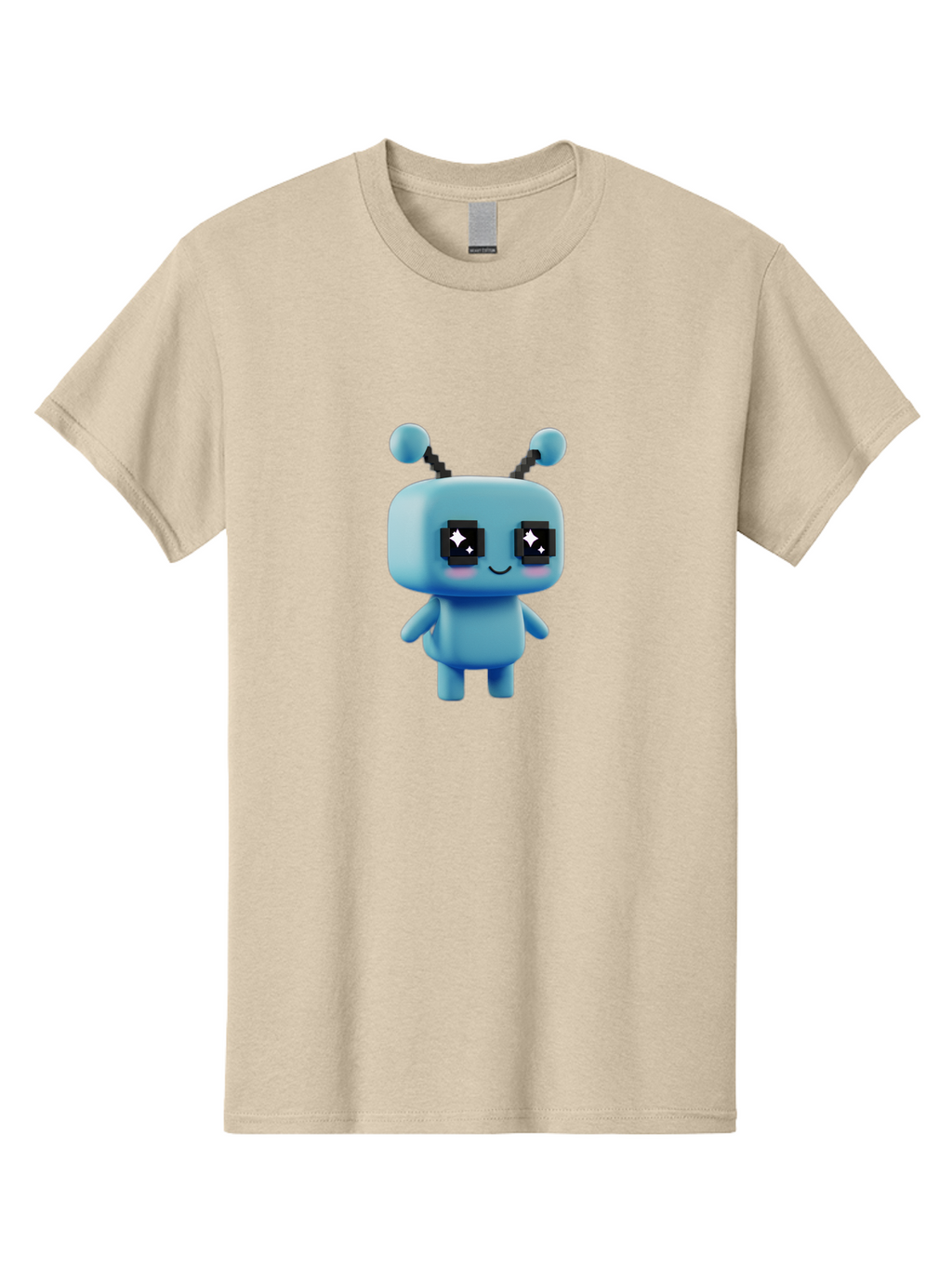 Blue-Robot Men'S Graphic Tee, 100% Cotton, Comfortable Casual Summer Wear, Machine Washable, Cartoon Robot, Digital Illustration, Blue Robot, Futuristic Character, Shiny Eyes, Friendly Demeanor, Cute Robot Design, Artificial Intelligence, Bab688