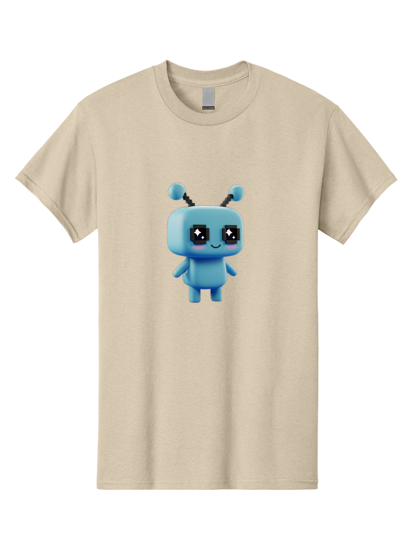Blue-Robot Men'S Graphic Tee, 100% Cotton, Comfortable Casual Summer Wear, Machine Washable, Cartoon Robot, Digital Illustration, Blue Robot, Futuristic Character, Shiny Eyes, Friendly Demeanor, Cute Robot Design, Artificial Intelligence, Bab688