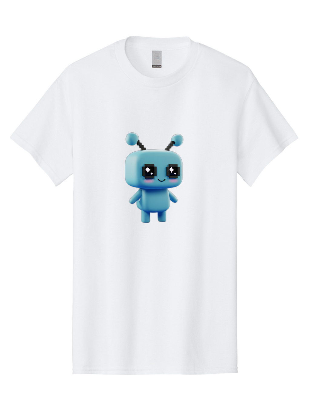 Blue-Robot Men'S Graphic Tee, 100% Cotton, Comfortable Casual Summer Wear, Machine Washable, Cartoon Robot, Digital Illustration, Blue Robot, Futuristic Character, Shiny Eyes, Friendly Demeanor, Cute Robot Design, Artificial Intelligence, Bab688