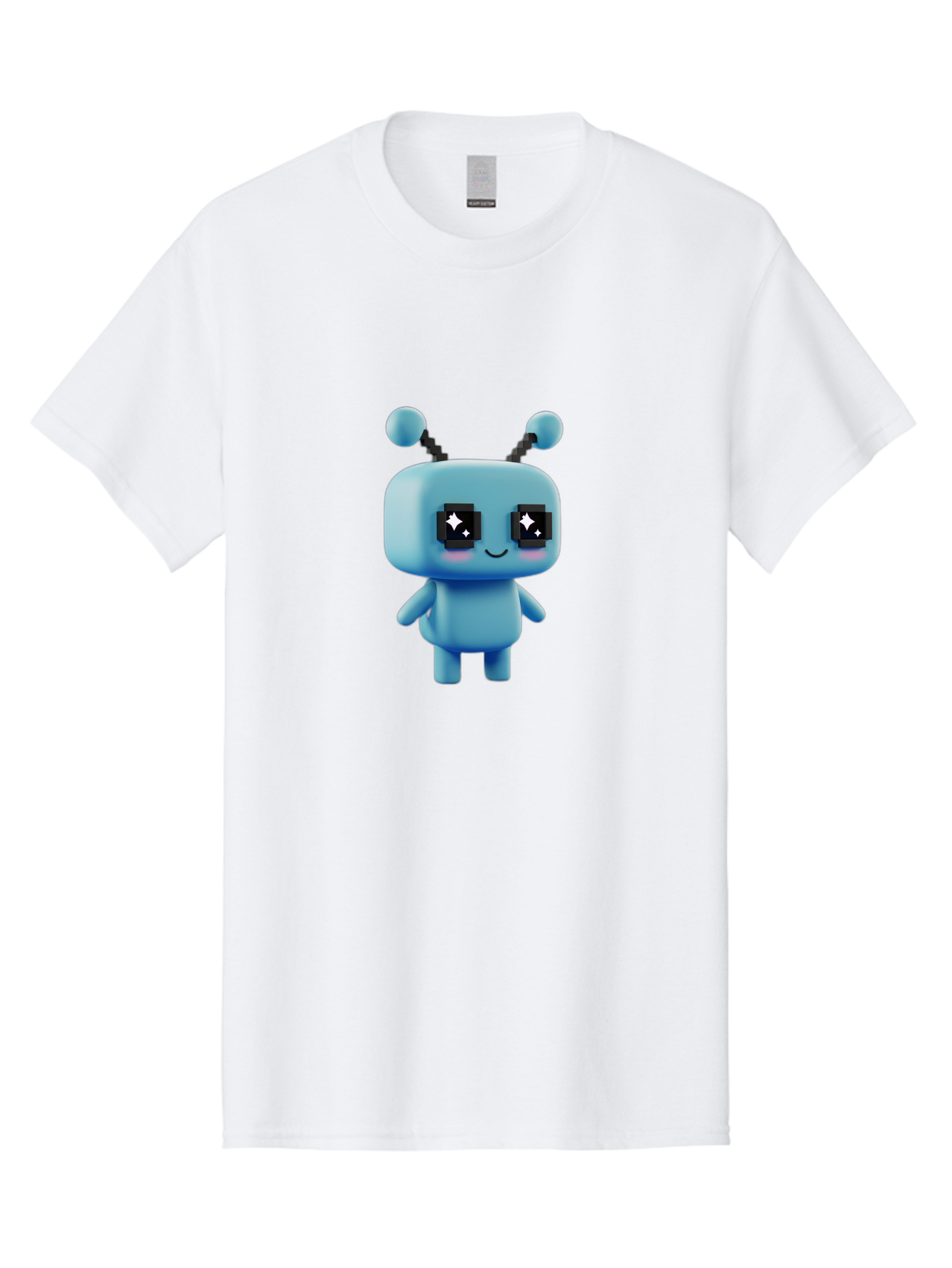 Blue-Robot Men'S Graphic Tee, 100% Cotton, Comfortable Casual Summer Wear, Machine Washable, Cartoon Robot, Digital Illustration, Blue Robot, Futuristic Character, Shiny Eyes, Friendly Demeanor, Cute Robot Design, Artificial Intelligence, Bab688