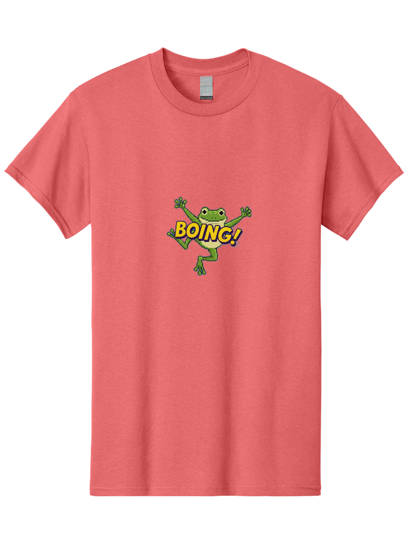 Boing-Frog-1 Men'S Graphic Tee, 100% Cotton, Comfortable Casual Summer Wear, Machine Washable, Funny Cartoon Frog, Playful Illustration, Cartoon Character, Comedic Graphic, Humorous Image, Entertaining Design, Boing! Text, Frog Jumping, Bab689