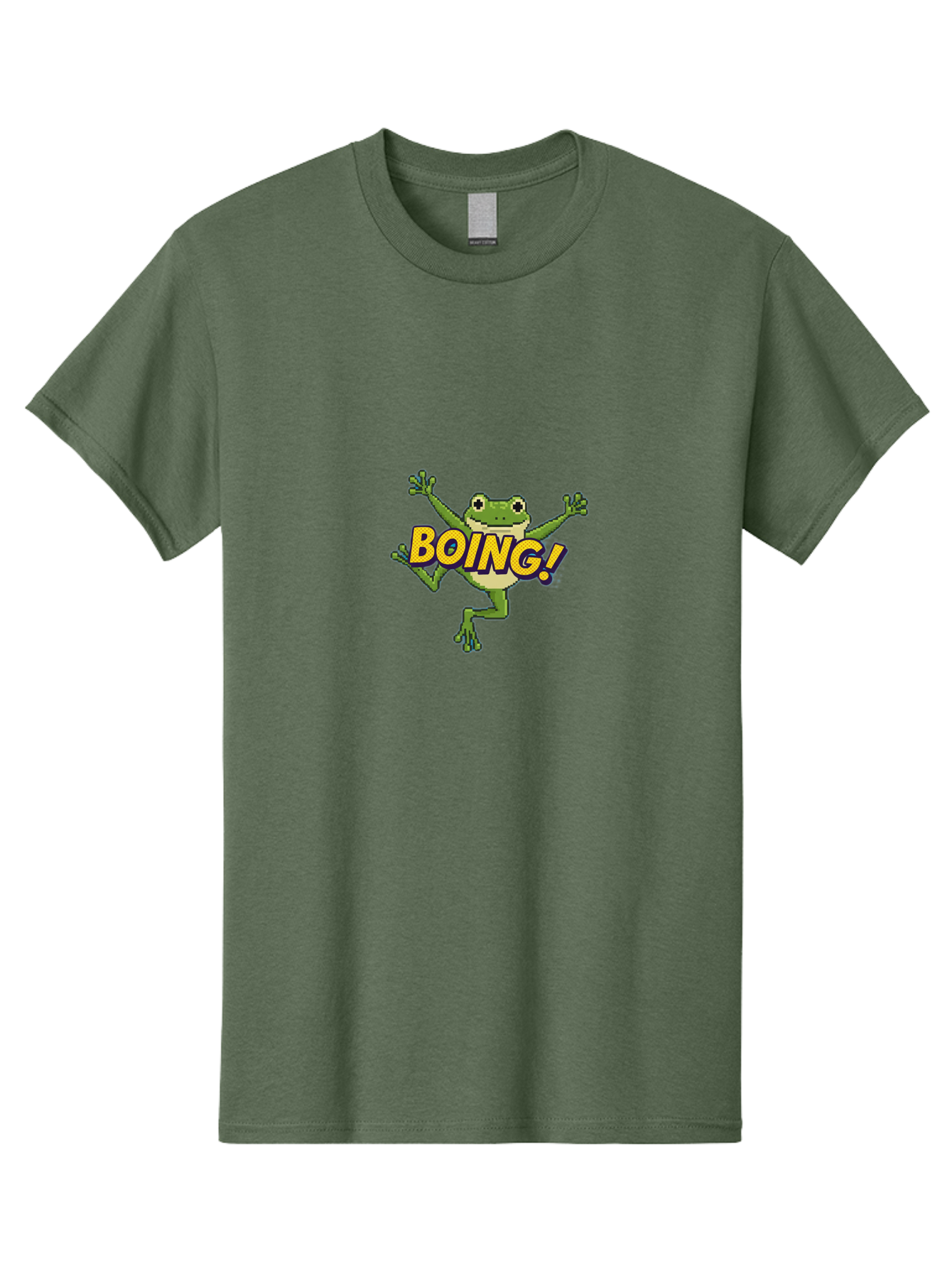 Boing-Frog-1 Men'S Graphic Tee, 100% Cotton, Comfortable Casual Summer Wear, Machine Washable, Funny Cartoon Frog, Playful Illustration, Cartoon Character, Comedic Graphic, Humorous Image, Entertaining Design, Boing! Text, Frog Jumping, Bab689