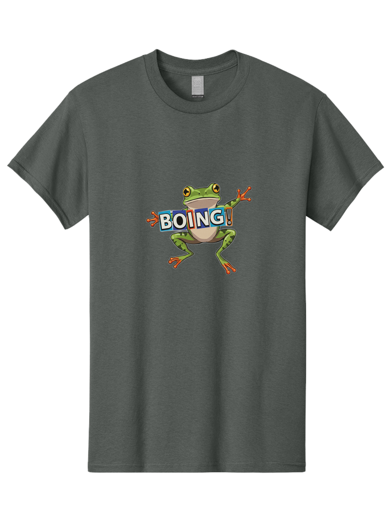 Boing-Frog-2 Men'S Graphic Tee, 100% Cotton, Comfortable Casual Summer Wear, Machine Washable, Cartoon Frog, Jumping Frog, Green Frog, Playful Animation, Comic Effect, Boing Text, Dynamic Pose, Fun Graphics, Energetic Vibe, Comic Strip Style Bab690