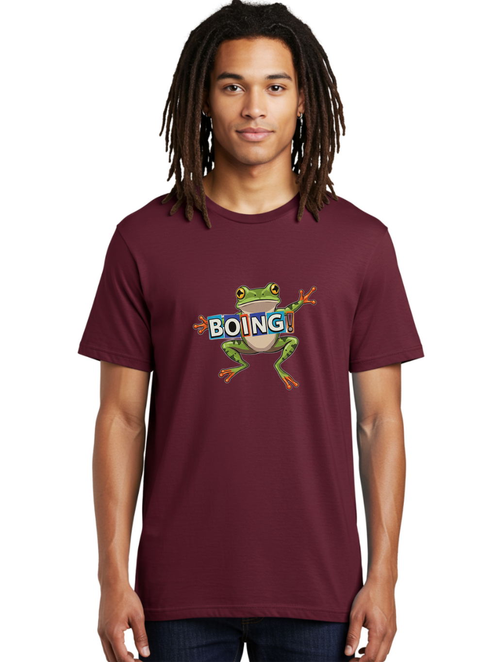 Boing-Frog-2 Men'S Graphic Tee, 100% Cotton, Comfortable Casual Summer Wear, Machine Washable, Cartoon Frog, Jumping Frog, Green Frog, Playful Animation, Comic Effect, Boing Text, Dynamic Pose, Fun Graphics, Energetic Vibe, Comic Strip Style Bab690