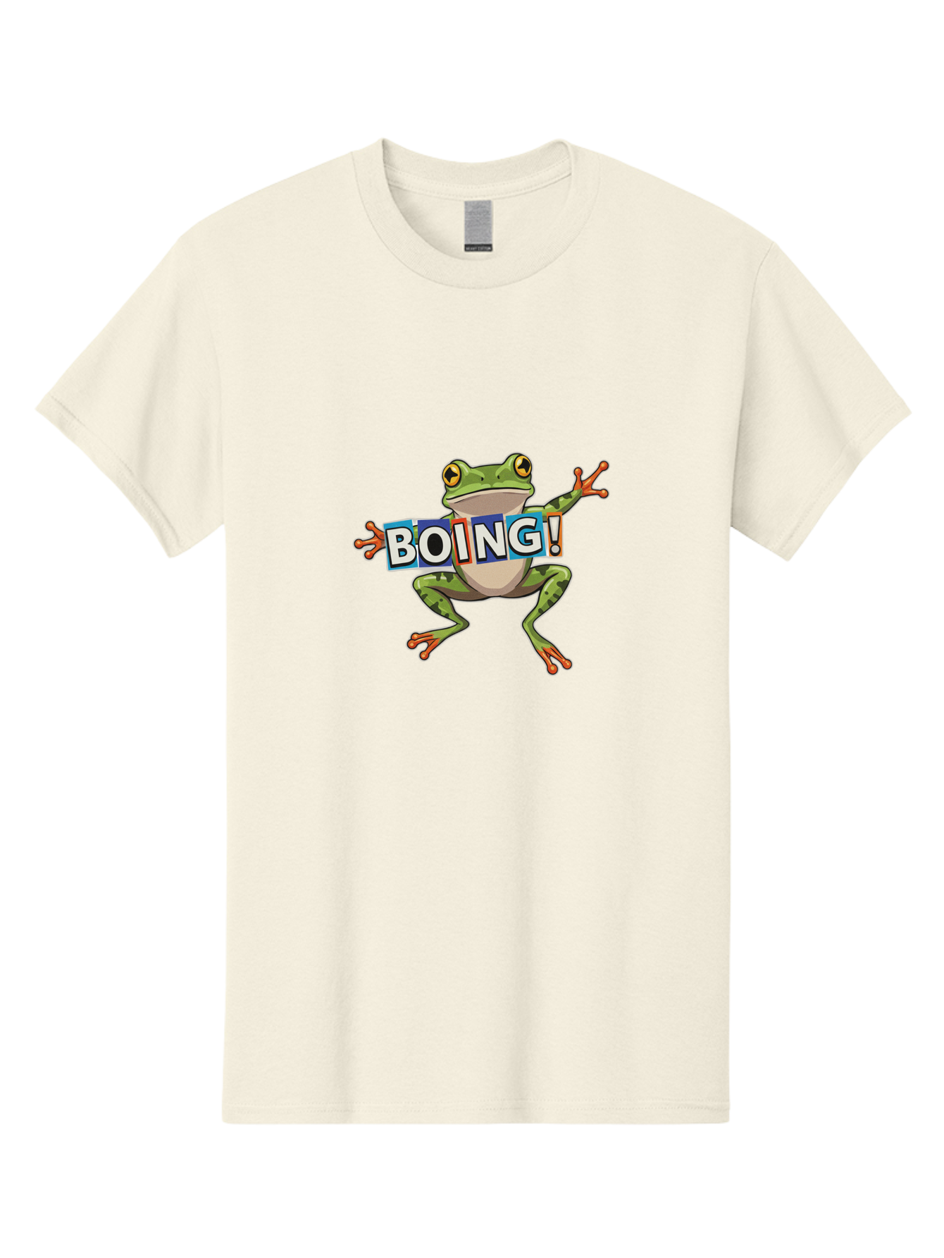 Boing-Frog-2 Men'S Graphic Tee, 100% Cotton, Comfortable Casual Summer Wear, Machine Washable, Cartoon Frog, Jumping Frog, Green Frog, Playful Animation, Comic Effect, Boing Text, Dynamic Pose, Fun Graphics, Energetic Vibe, Comic Strip Style Bab690